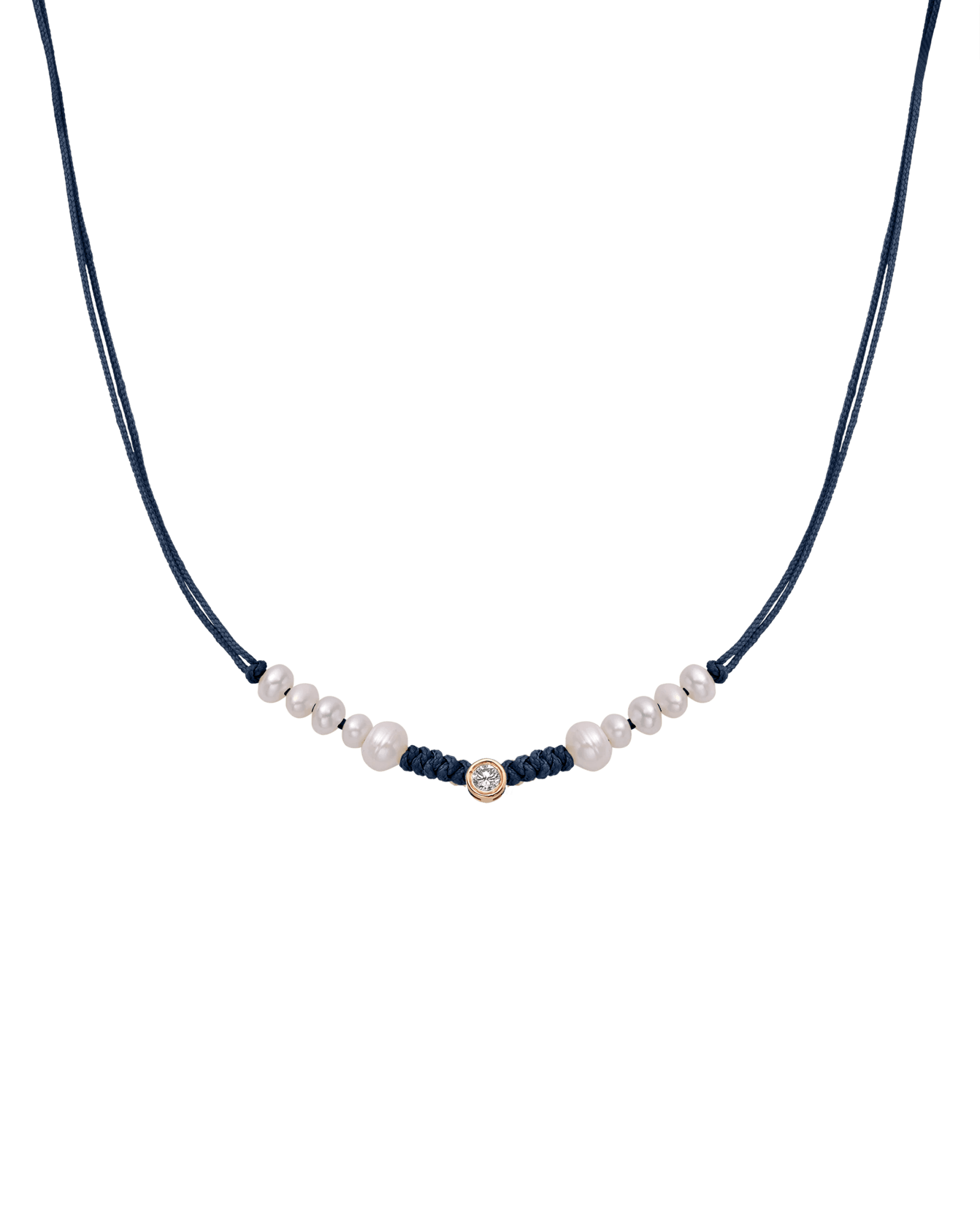 Ten Natural Pearl String of Love Necklace - 14K Rose Gold Necklaces 14K Solid Gold Navy Blue Large: 0.1ct 
