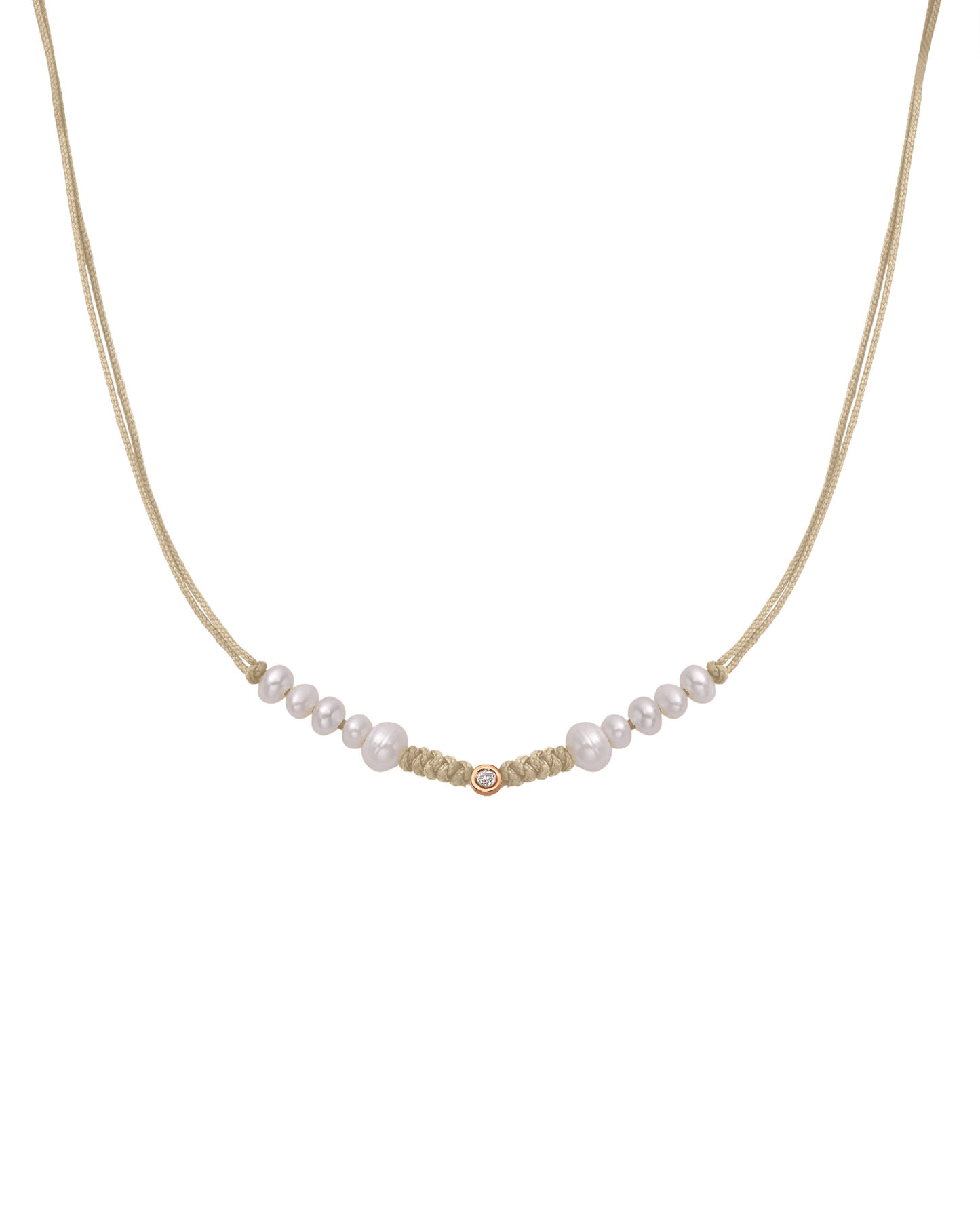 Ten Natural Pearl String of Love Necklace - 14K Rose Gold Necklaces 14K Solid Gold Beige Small: 0.03ct 