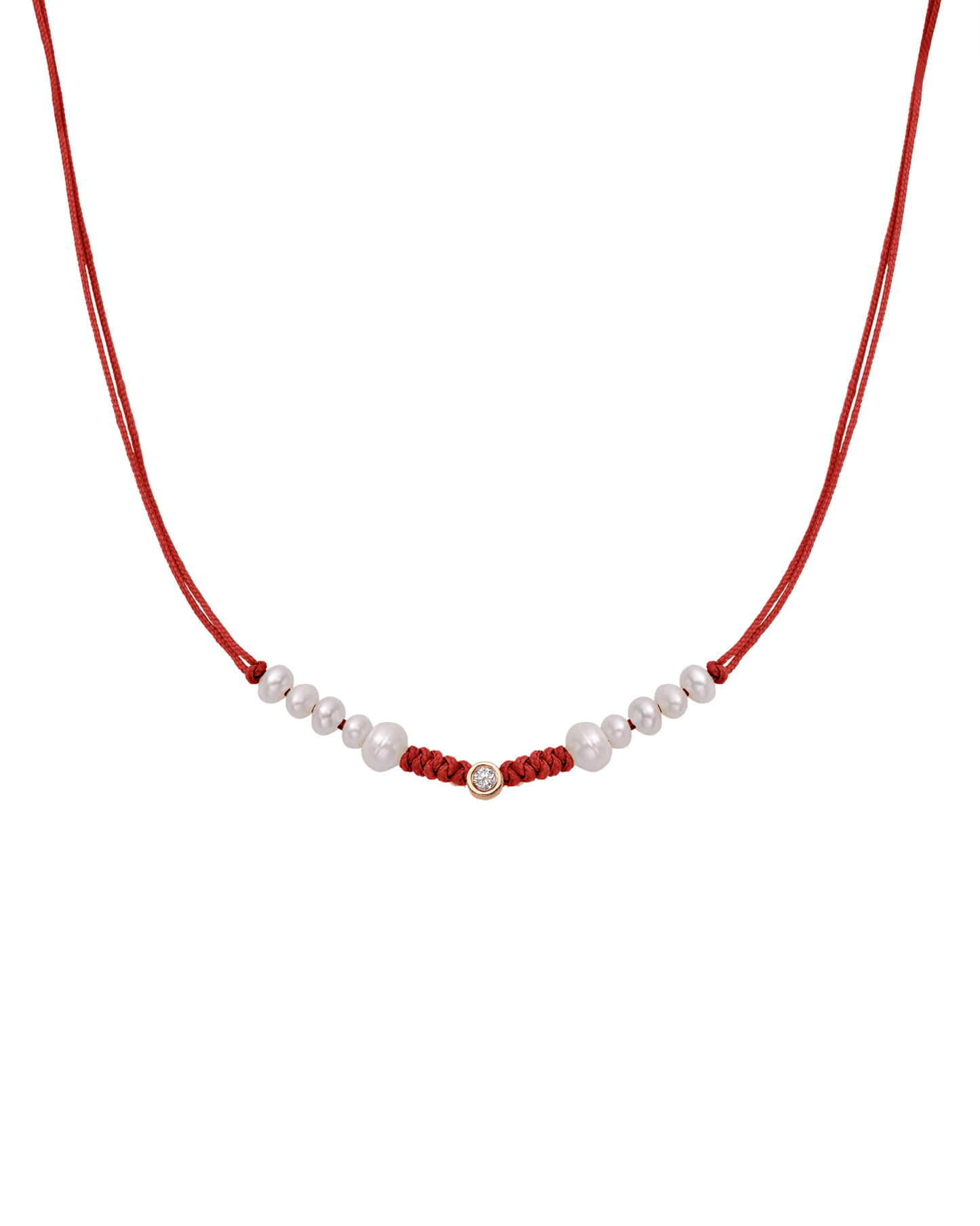 Ten Natural Pearl String of Love Necklace - 14K Rose Gold Necklaces 14K Solid Gold Red Medium: 0.04ct 