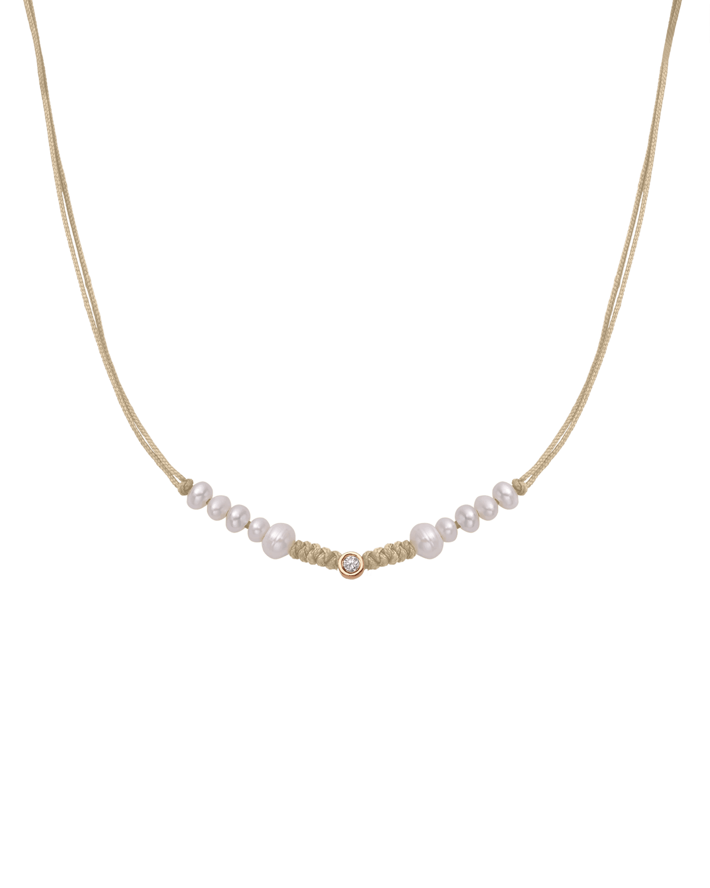 Ten Natural Pearl String of Love Necklace - 14K Rose Gold Necklaces 14K Solid Gold Beige Medium: 0.04ct 