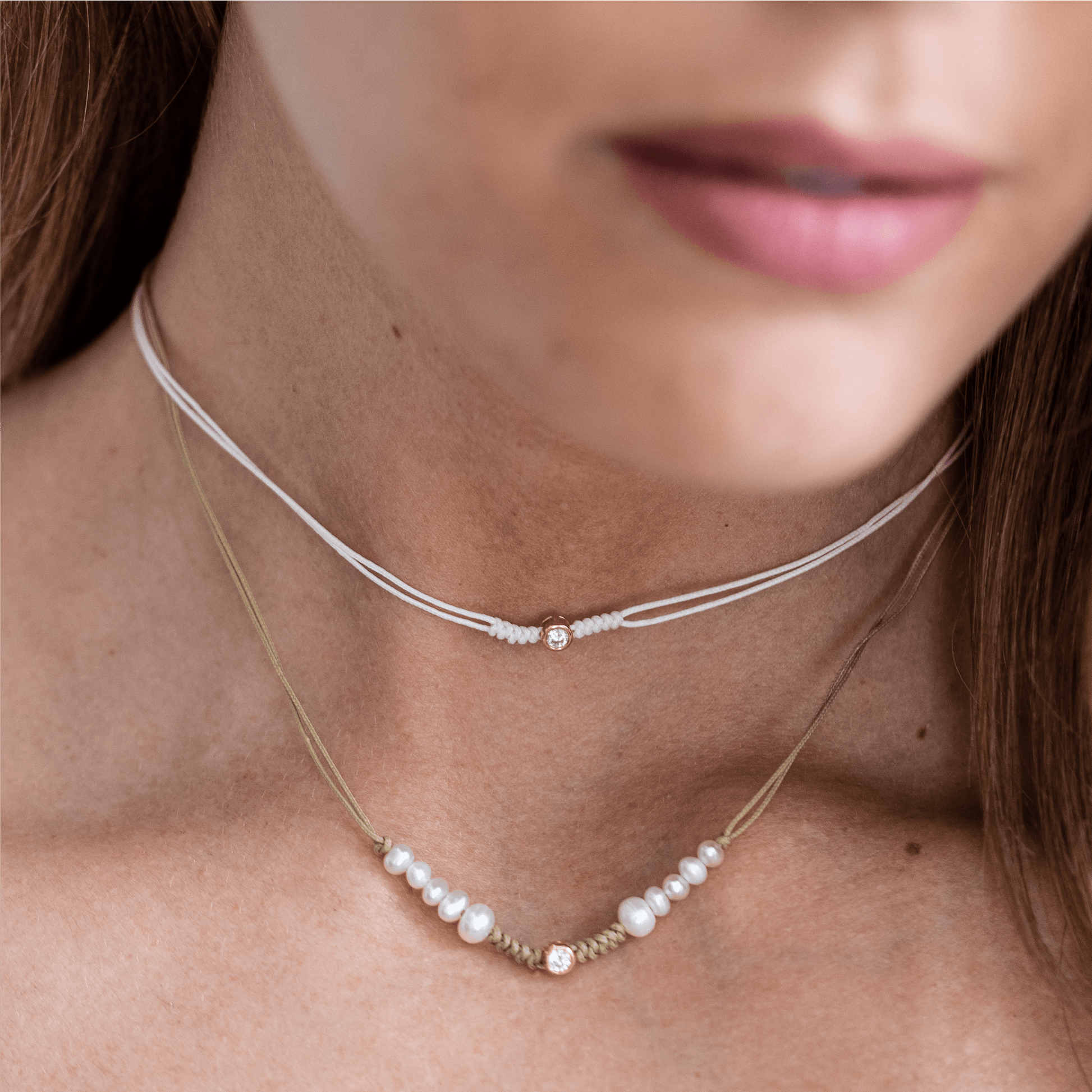Ten Natural Pearl String of Love Necklace - 14K Rose Gold Necklaces 14K Solid Gold 