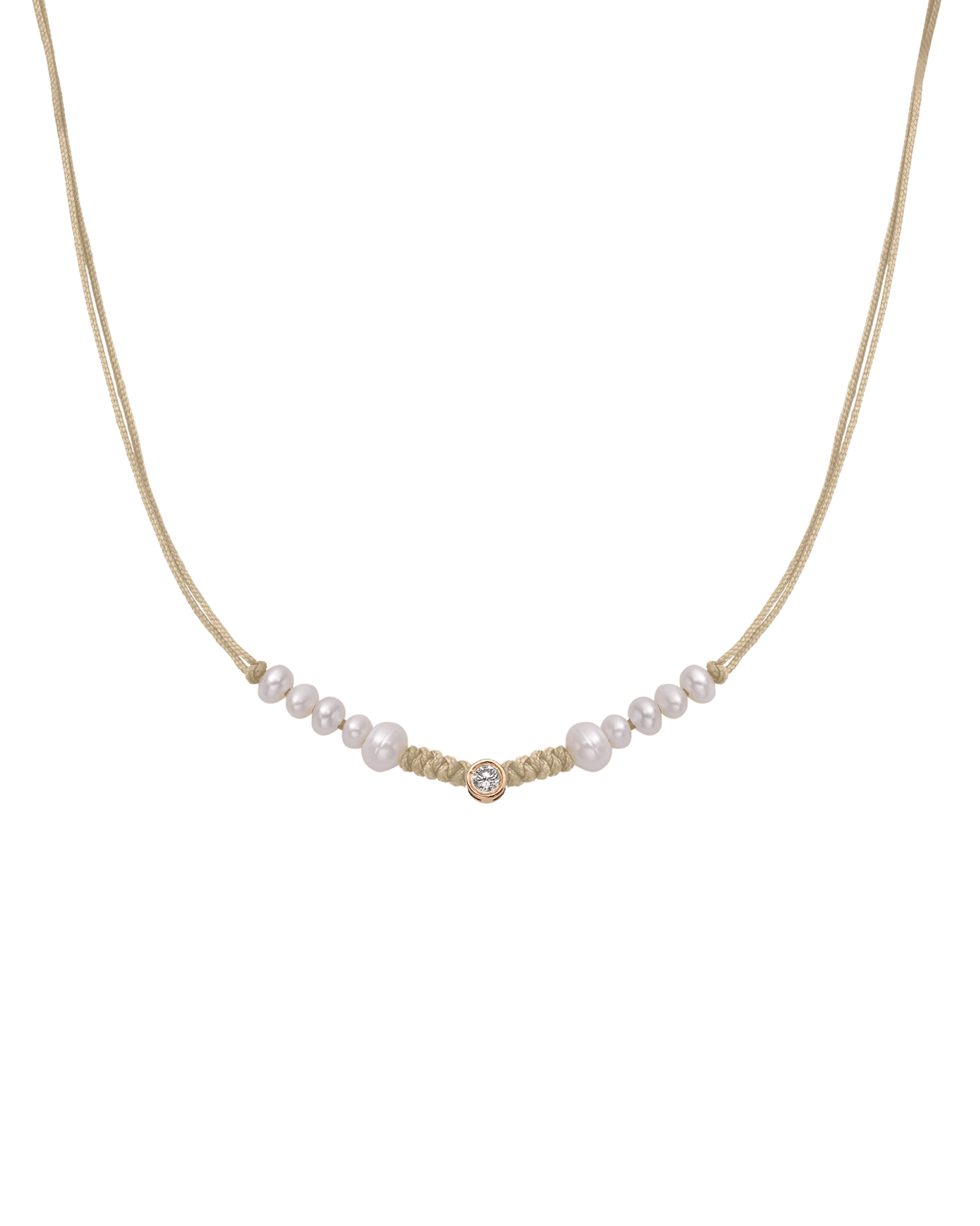 Ten Natural Pearl String of Love Necklace - 14K Rose Gold Necklaces 14K Solid Gold Beige Large: 0.1ct 