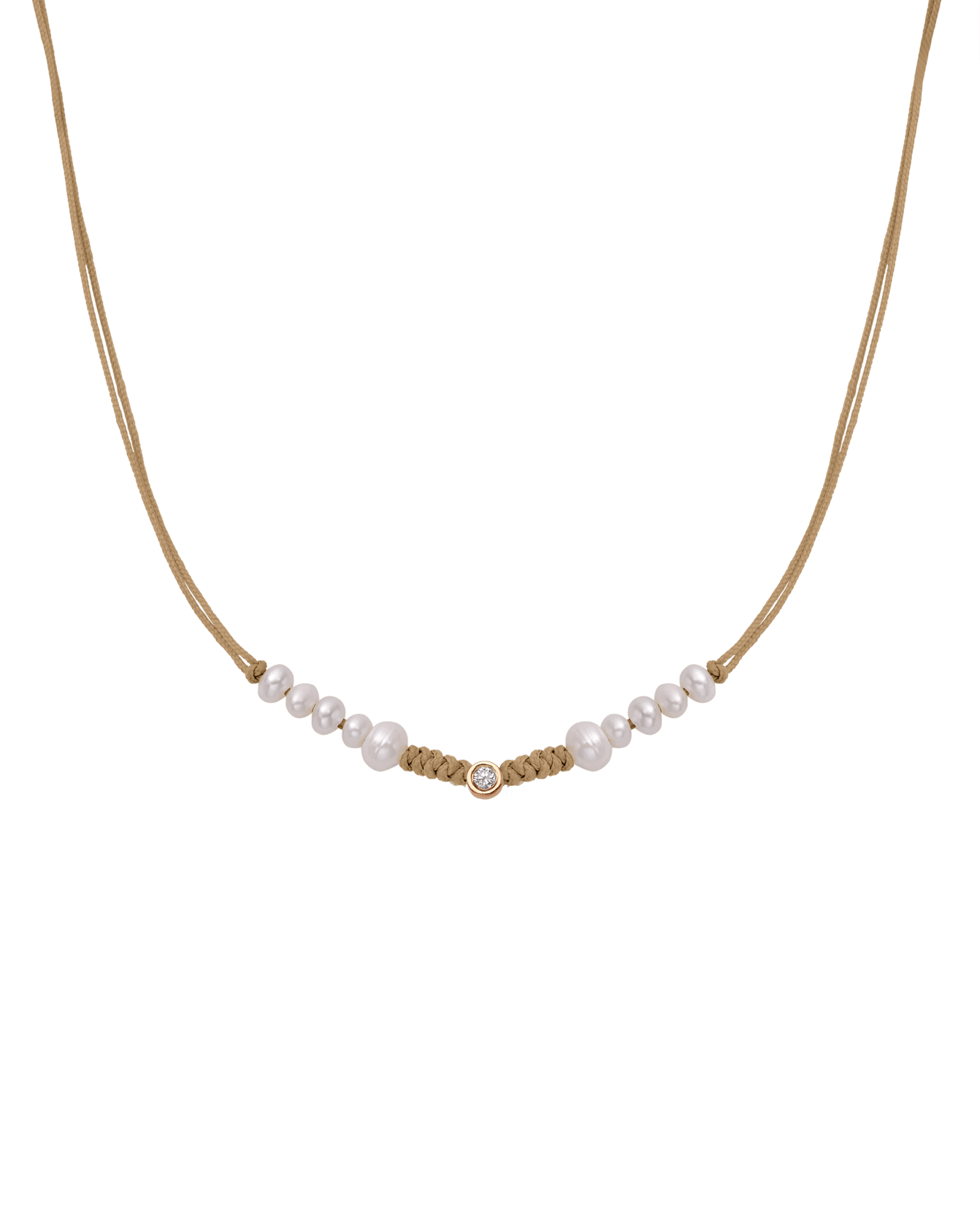 Ten Natural Pearl String of Love Necklace - 14K Rose Gold Necklaces 14K Solid Gold Camel Medium: 0.04ct 