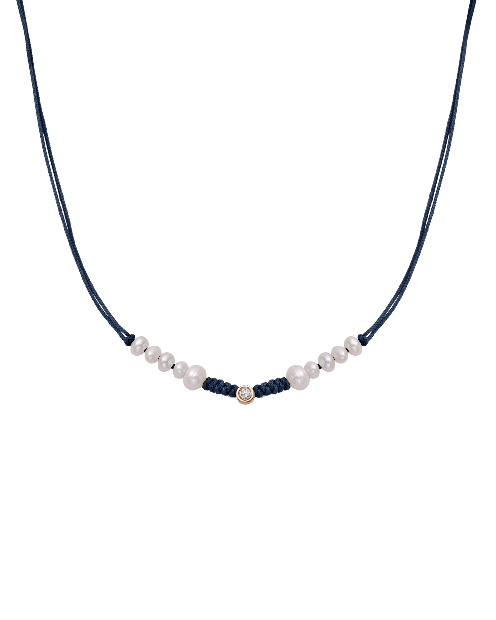 Ten Natural Pearl String of Love Necklace - 14K Rose Gold Necklaces 14K Solid Gold Navy Blue Medium: 0.04ct 