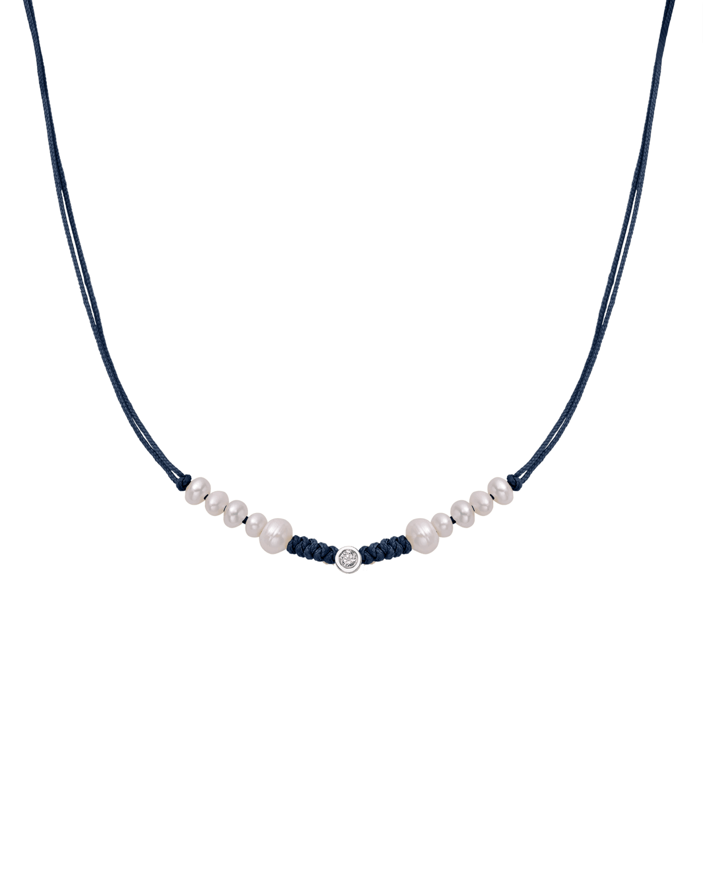Ten Natural Pearl String of Love Necklace - 14K White Gold Necklaces 14K Solid Gold Navy Blue Medium: 0.04ct 