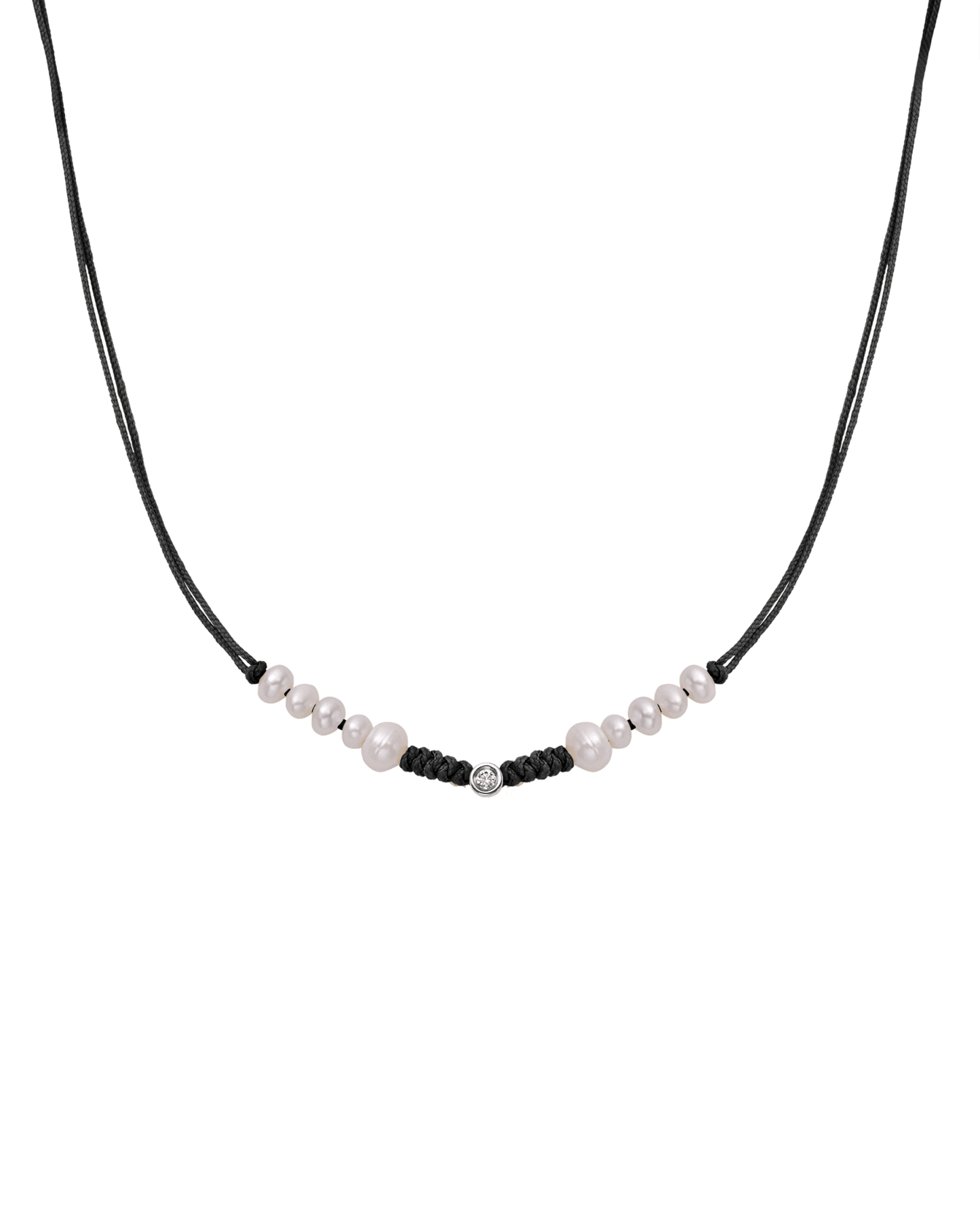 Ten Natural Pearl String of Love Necklace - 14K White Gold Necklaces 14K Solid Gold Black Small: 0.03ct 