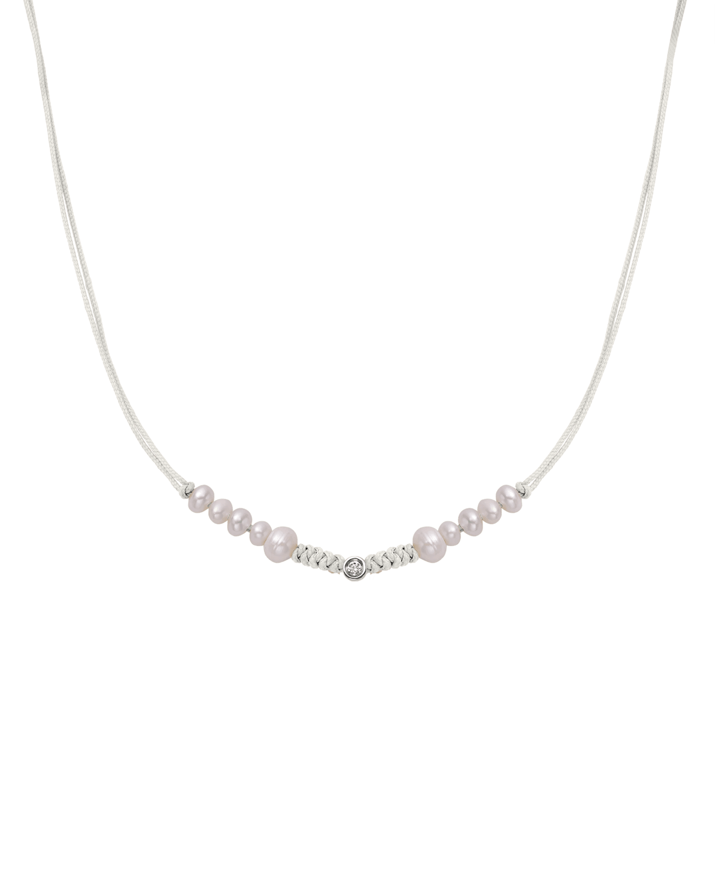 Ten Natural Pearl String of Love Necklace - 14K White Gold Necklaces 14K Solid Gold Pearl Small: 0.03ct 
