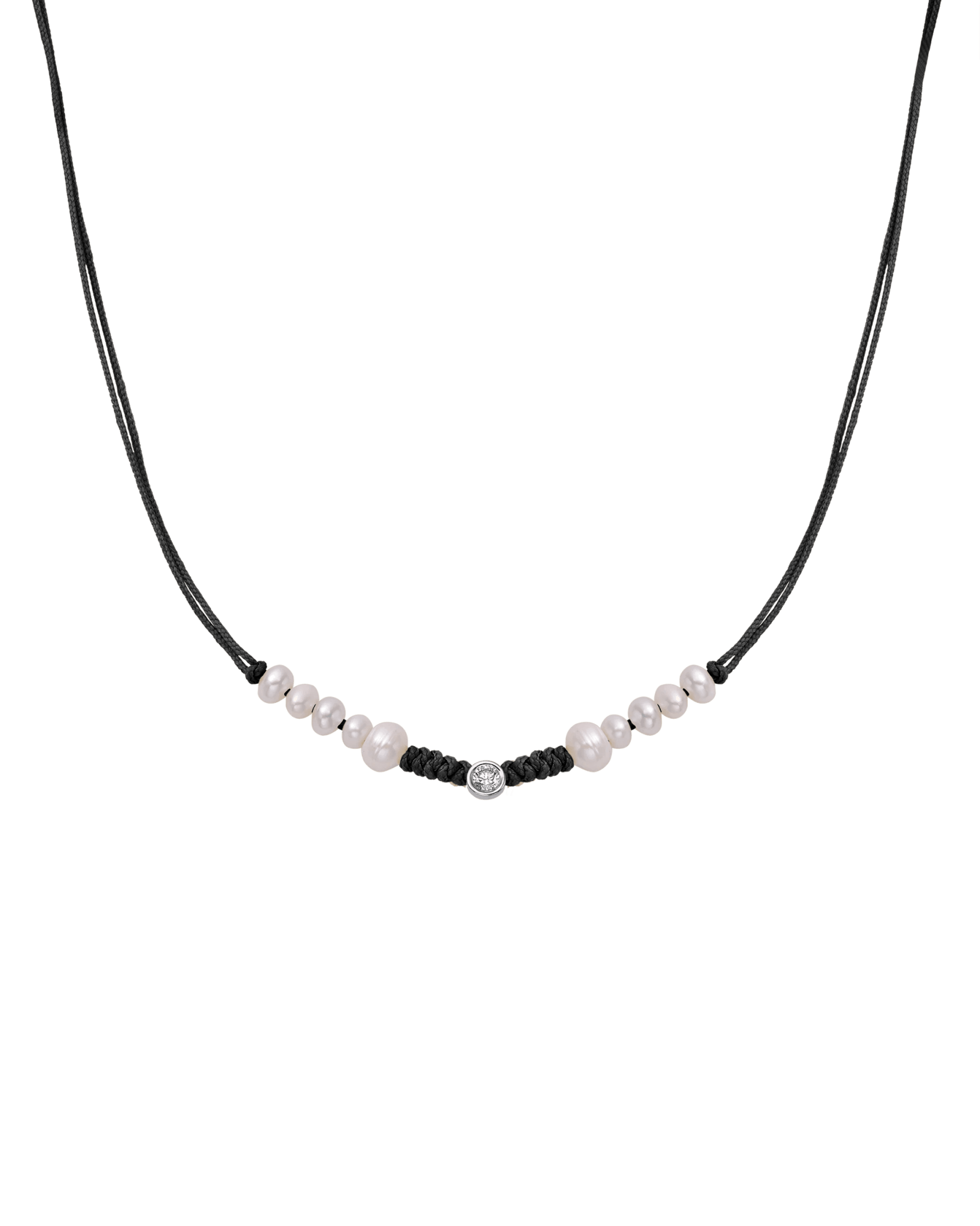Ten Natural Pearl String of Love Necklace - 14K White Gold Necklaces 14K Solid Gold Black Large: 0.1ct 