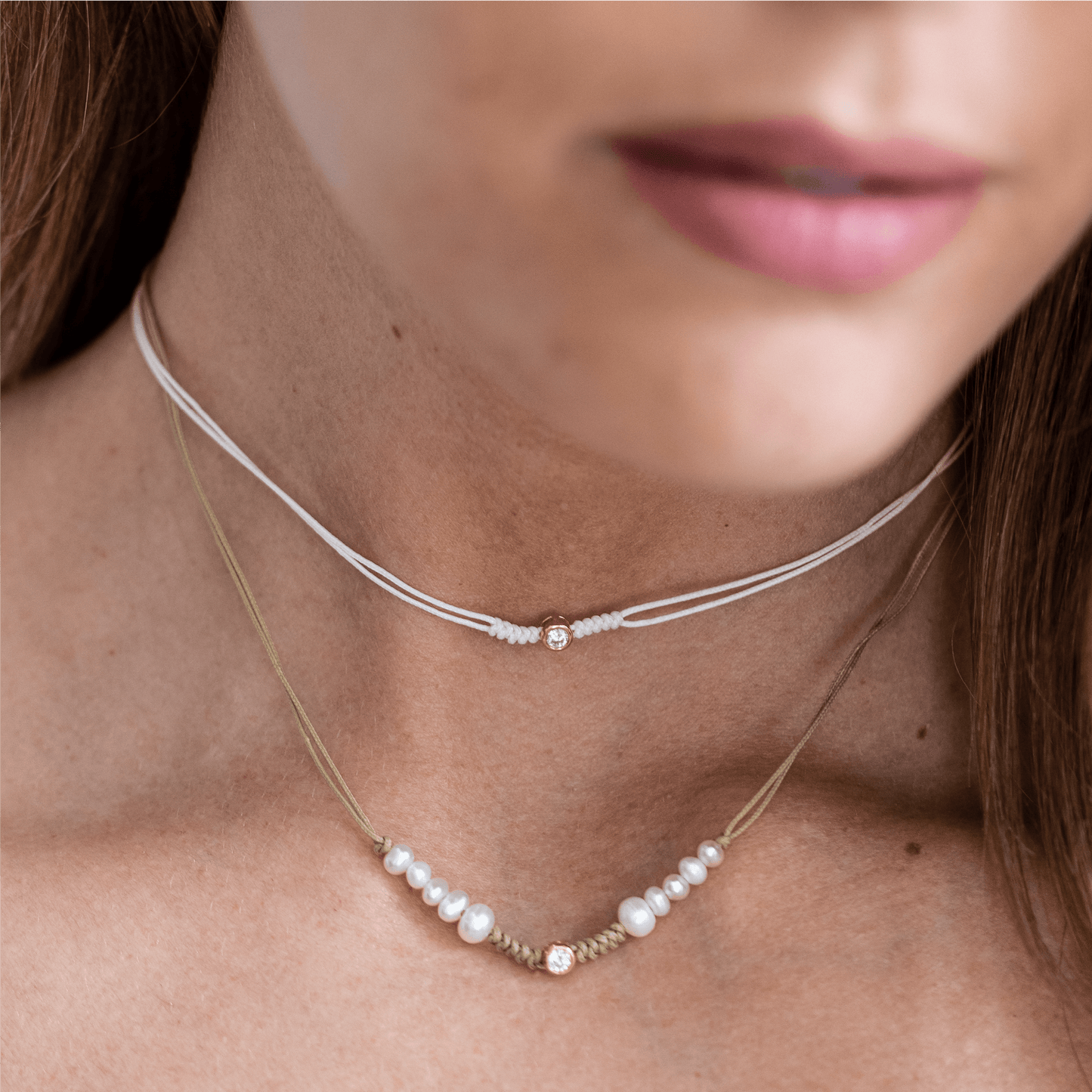Ten Natural Pearl String of Love Necklace - 14K White Gold Necklaces 14K Solid Gold 