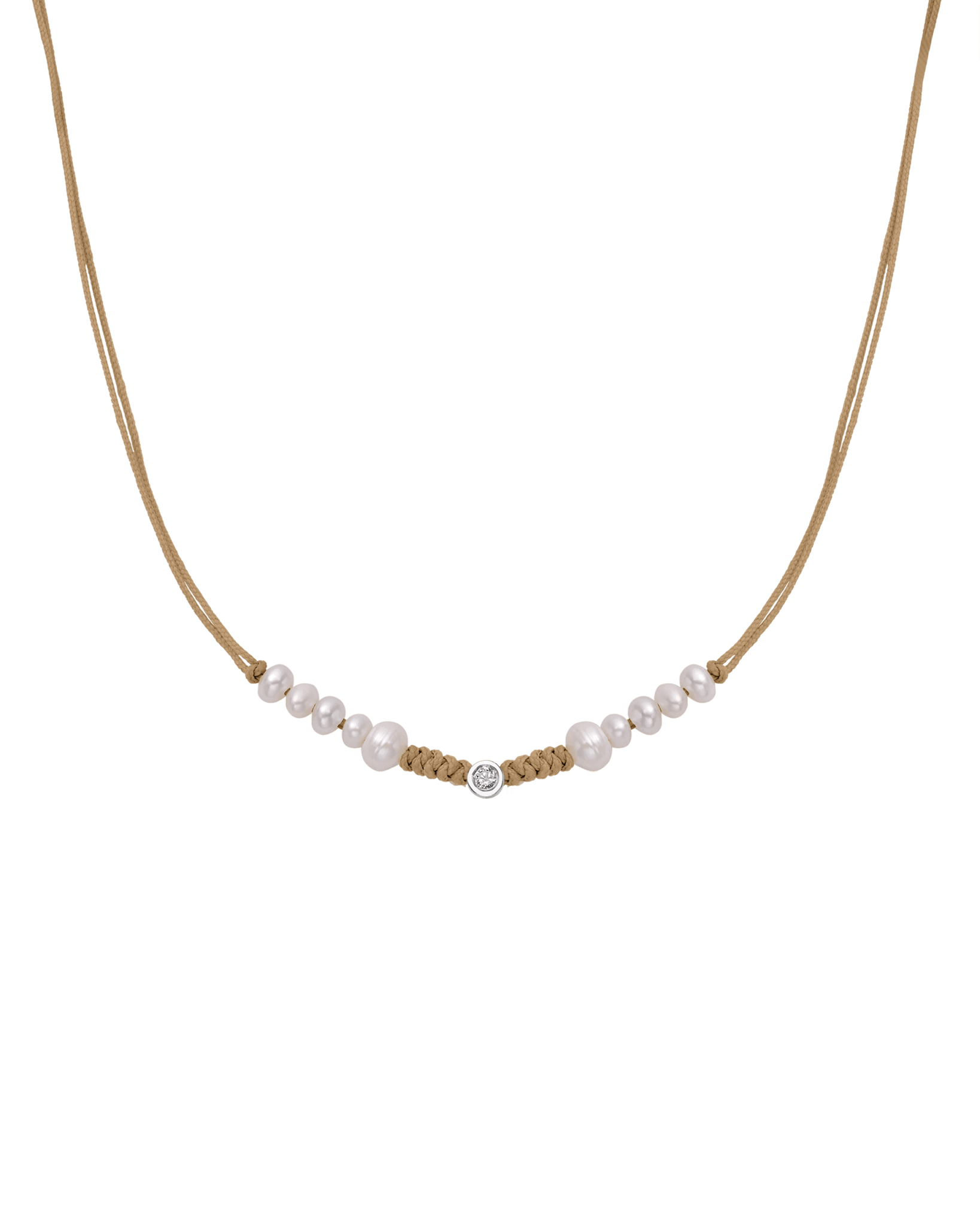 Ten Natural Pearl String of Love Necklace - 14K White Gold Necklaces 14K Solid Gold Camel Medium: 0.04ct 