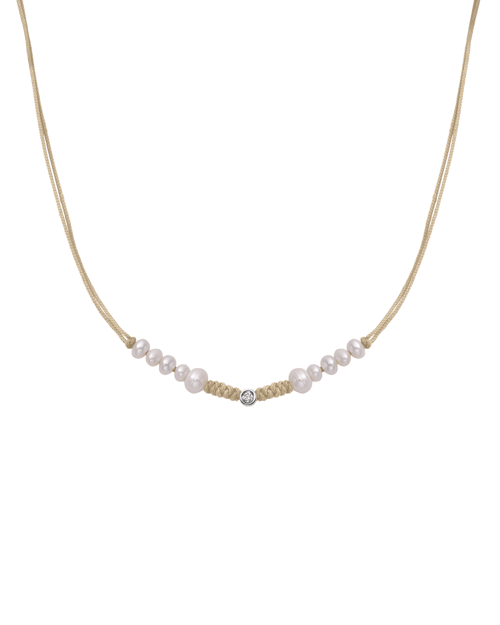 Ten Natural Pearl String of Love Necklace - 14K White Gold Necklaces 14K Solid Gold Beige Small: 0.03ct 