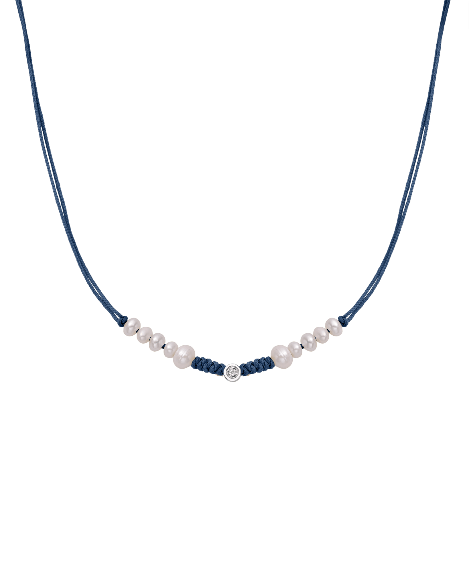 Ten Natural Pearl String of Love Necklace - 14K White Gold Necklaces 14K Solid Gold Indigo Medium: 0.04ct 