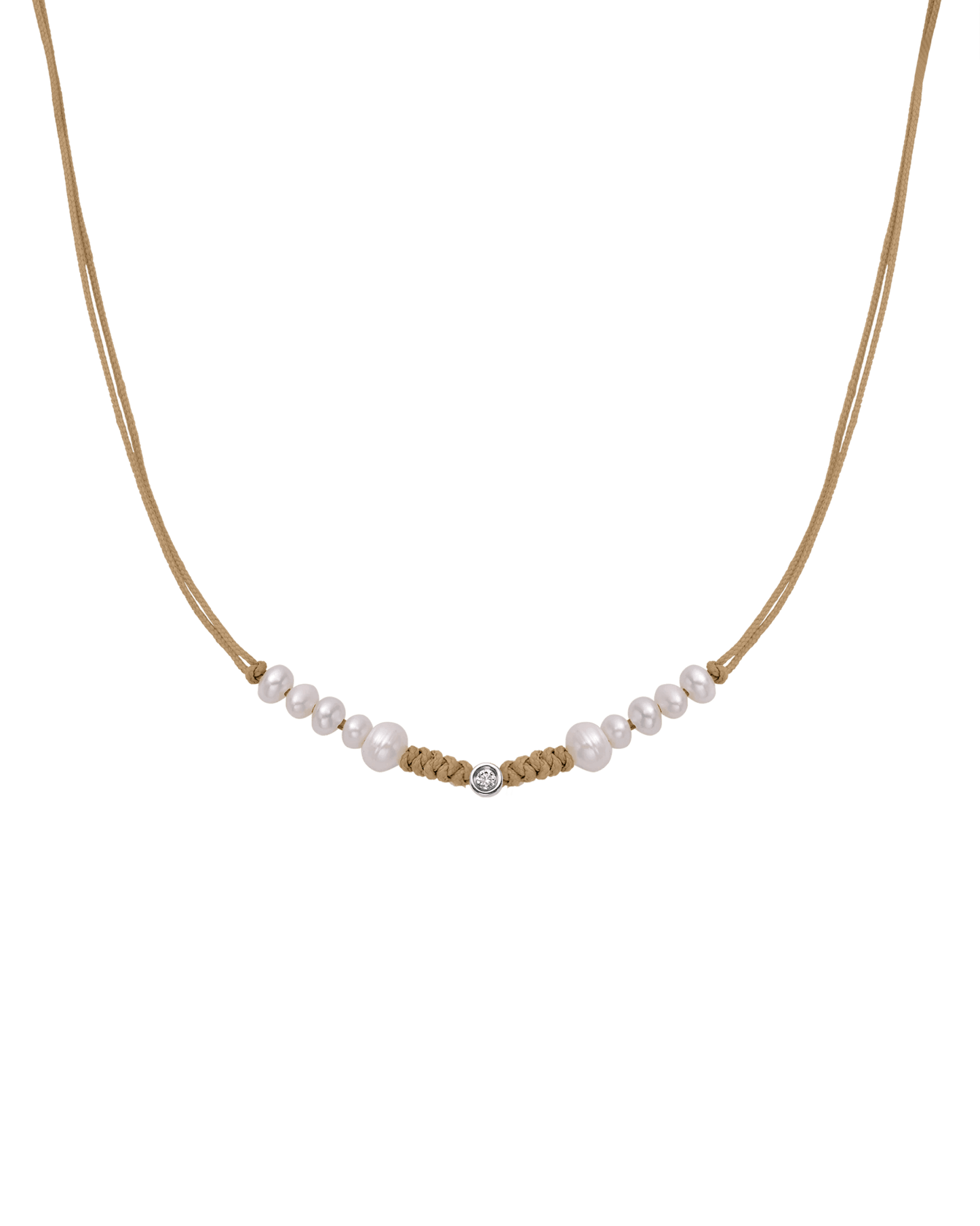 Ten Natural Pearl String of Love Necklace - 14K White Gold Necklaces 14K Solid Gold Camel Small: 0.03ct 