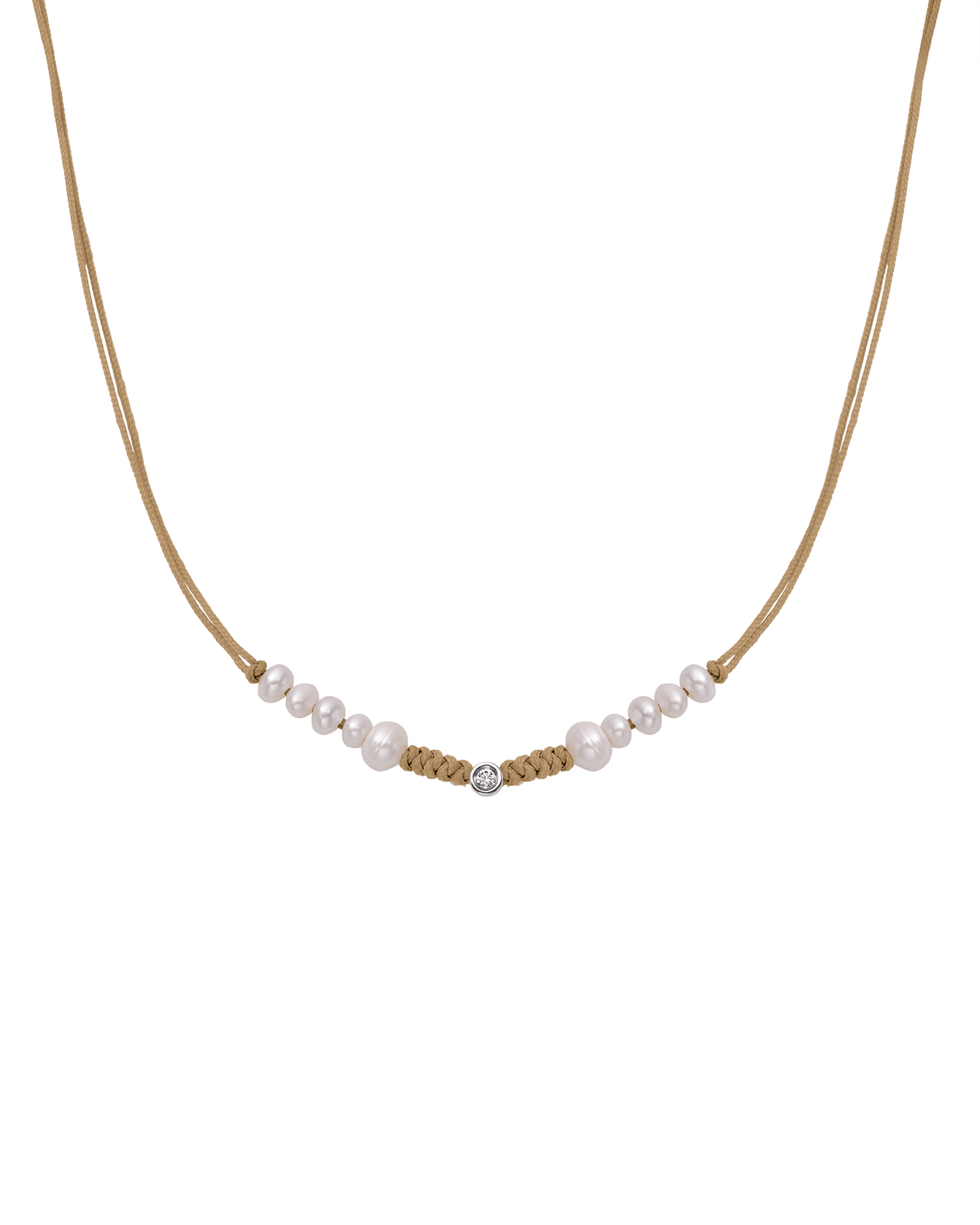 Ten Natural Pearl String of Love Necklace - 14K White Gold Necklaces 14K Solid Gold Camel Small: 0.03ct 