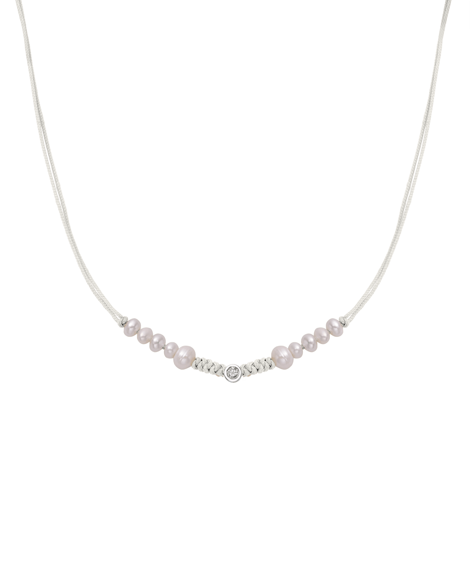 Ten Natural Pearl String of Love Necklace - 14K White Gold Necklaces 14K Solid Gold Pearl Medium: 0.04ct 