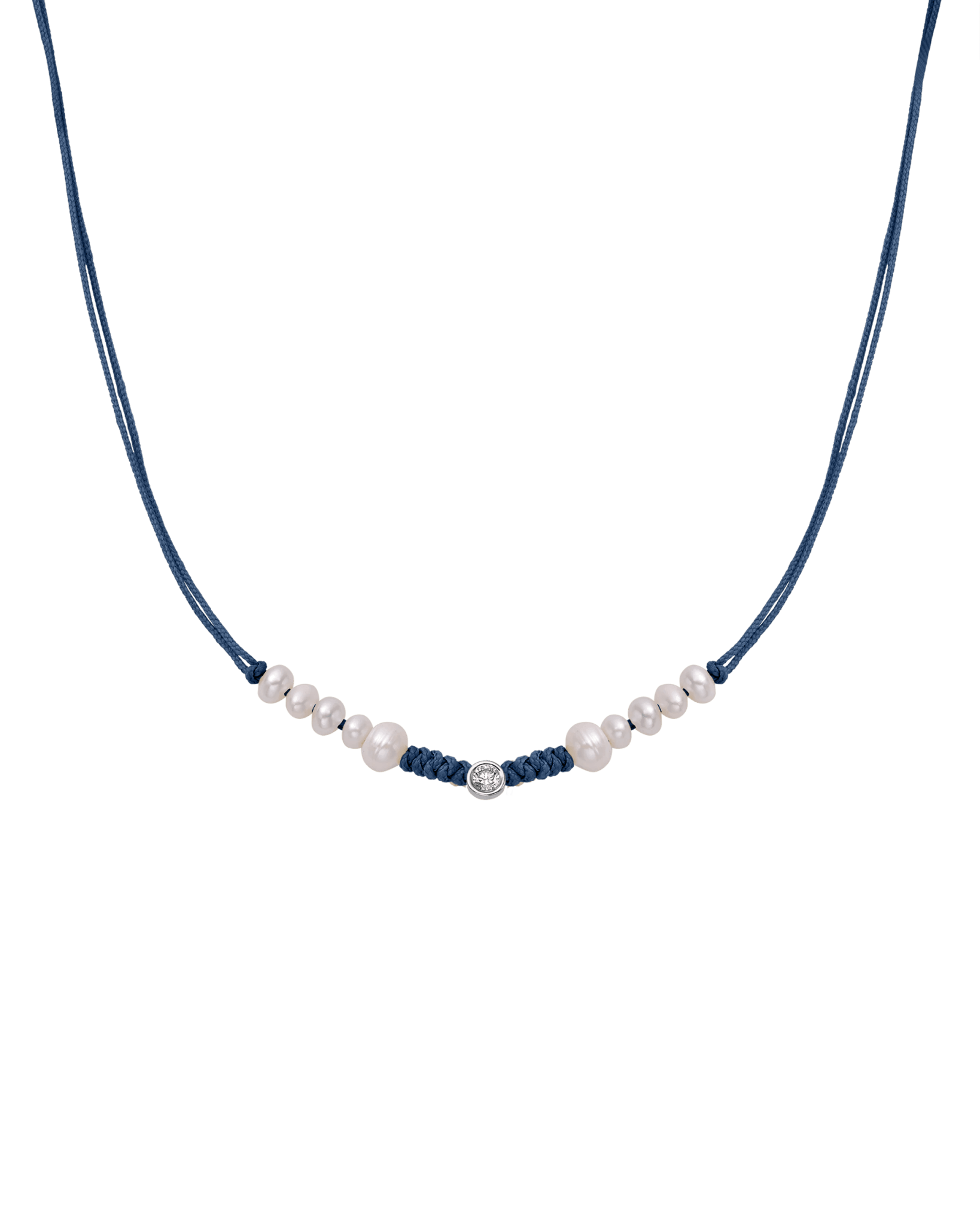 Ten Natural Pearl String of Love Necklace - 14K White Gold Necklaces 14K Solid Gold Indigo Large: 0.1ct 