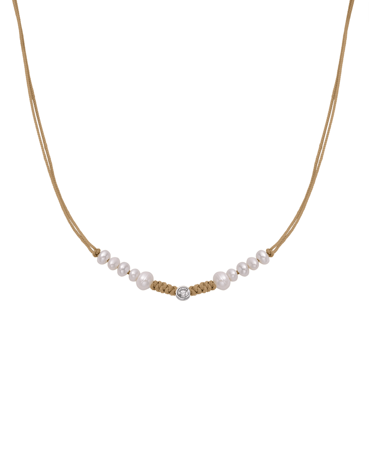 Ten Natural Pearl String of Love Necklace - 14K White Gold Necklaces 14K Solid Gold Camel Large: 0.1ct 