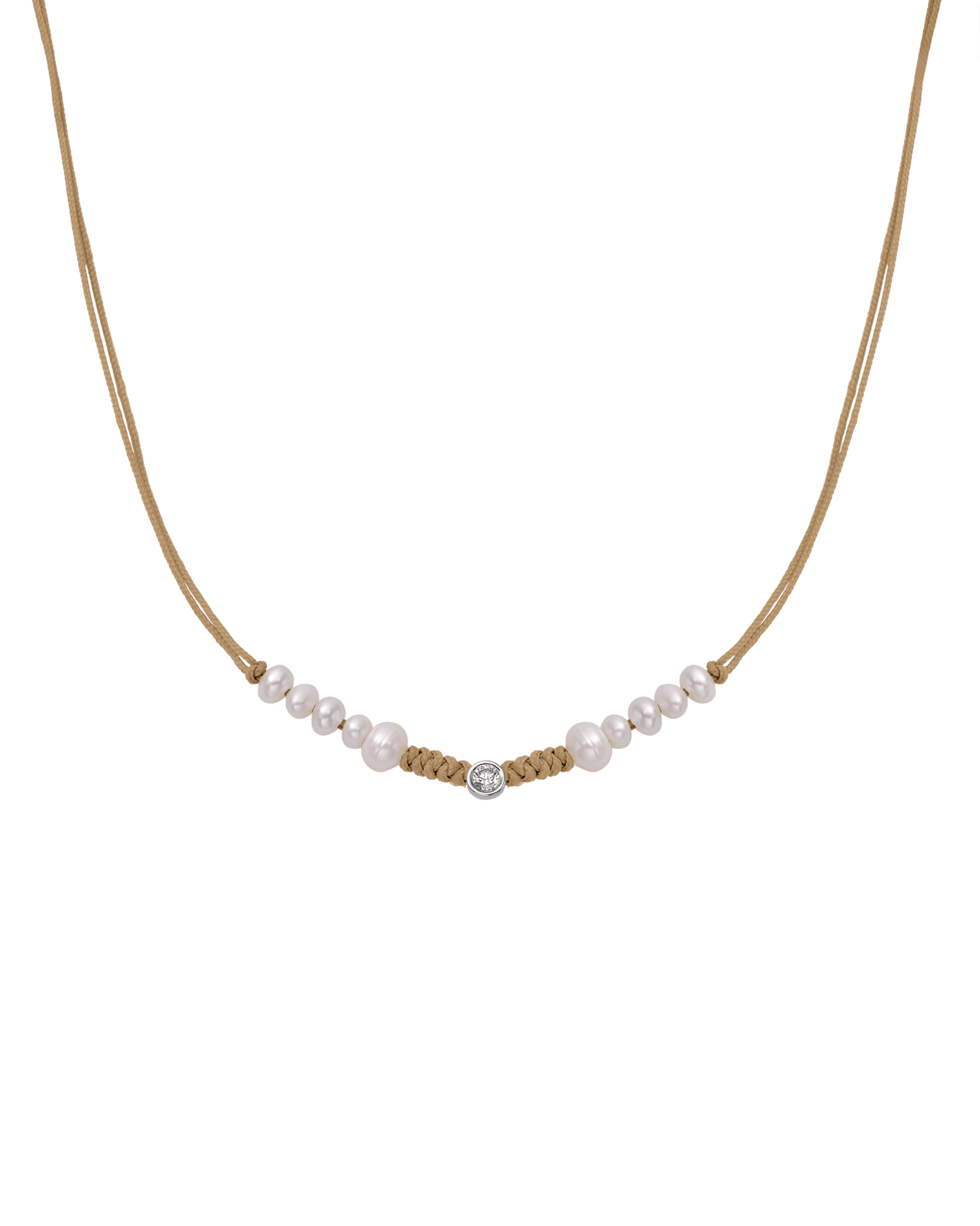 Ten Natural Pearl String of Love Necklace - 14K White Gold Necklaces 14K Solid Gold Camel Large: 0.1ct 