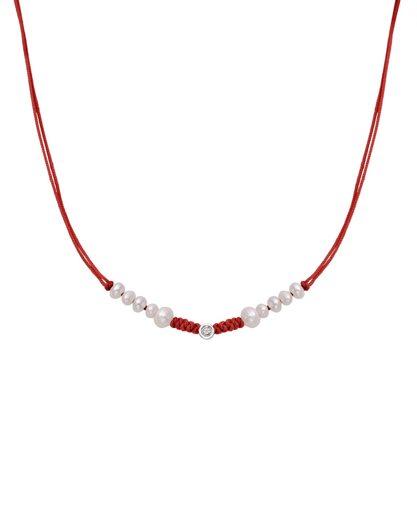 Ten Natural Pearl String of Love Necklace - 14K White Gold Necklaces 14K Solid Gold Red Medium: 0.04ct 