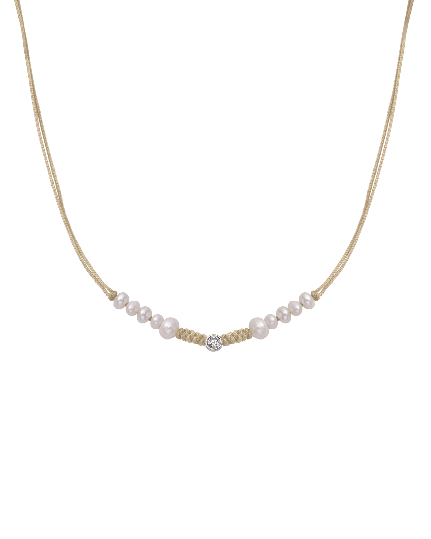 Ten Natural Pearl String of Love Necklace - 14K White Gold Necklaces 14K Solid Gold Beige Large: 0.1ct 