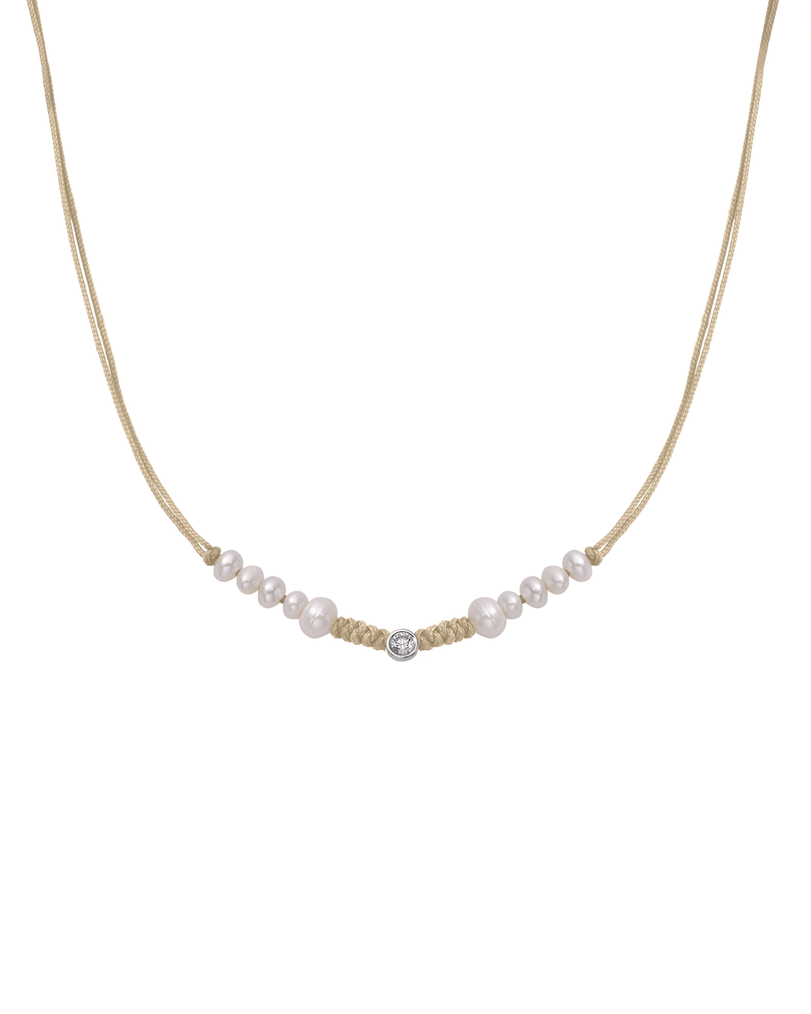 Ten Natural Pearl String of Love Necklace - 14K White Gold Necklaces 14K Solid Gold Beige Large: 0.1ct 
