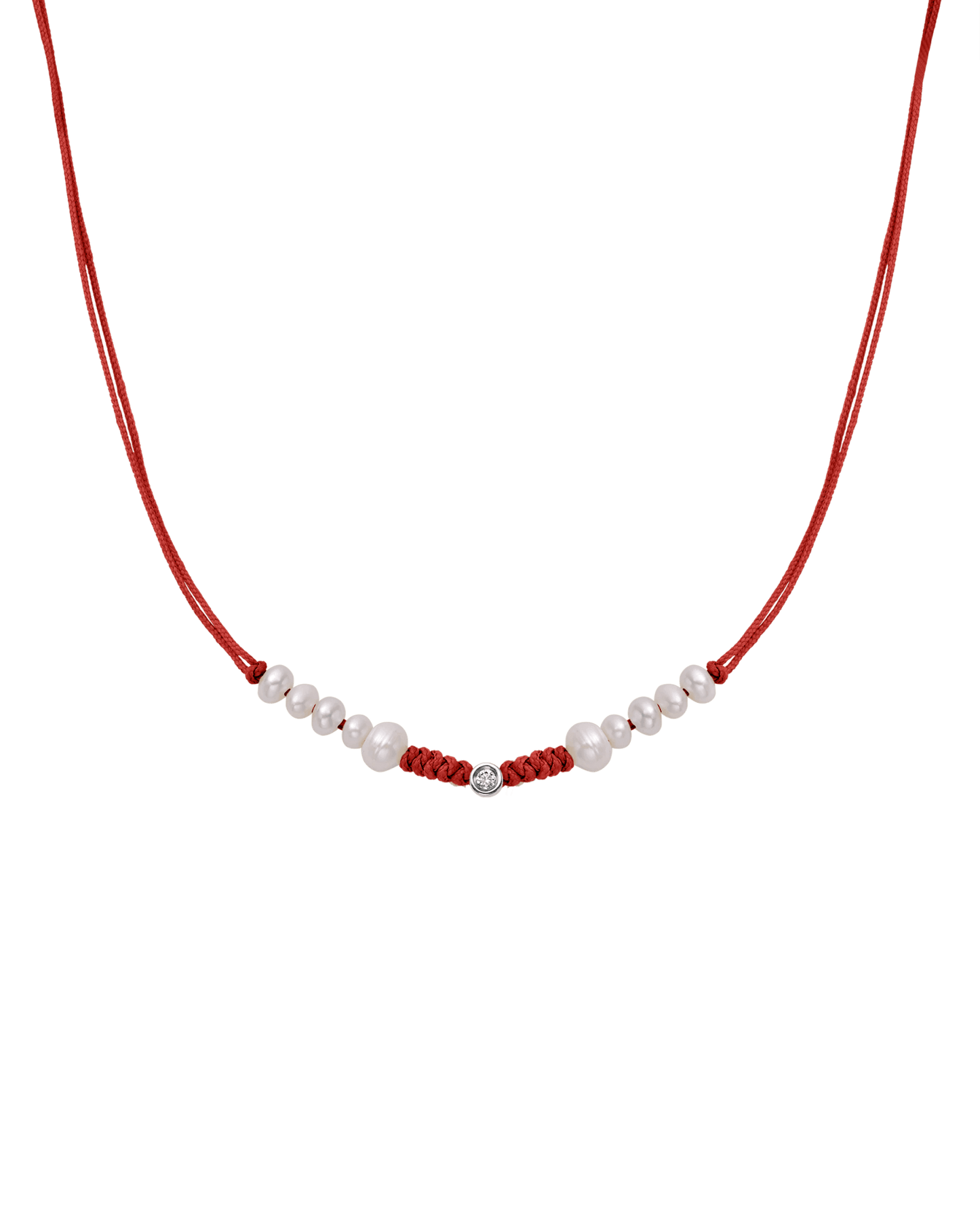 Ten Natural Pearl String of Love Necklace - 14K White Gold Necklaces 14K Solid Gold Red Small: 0.03ct 