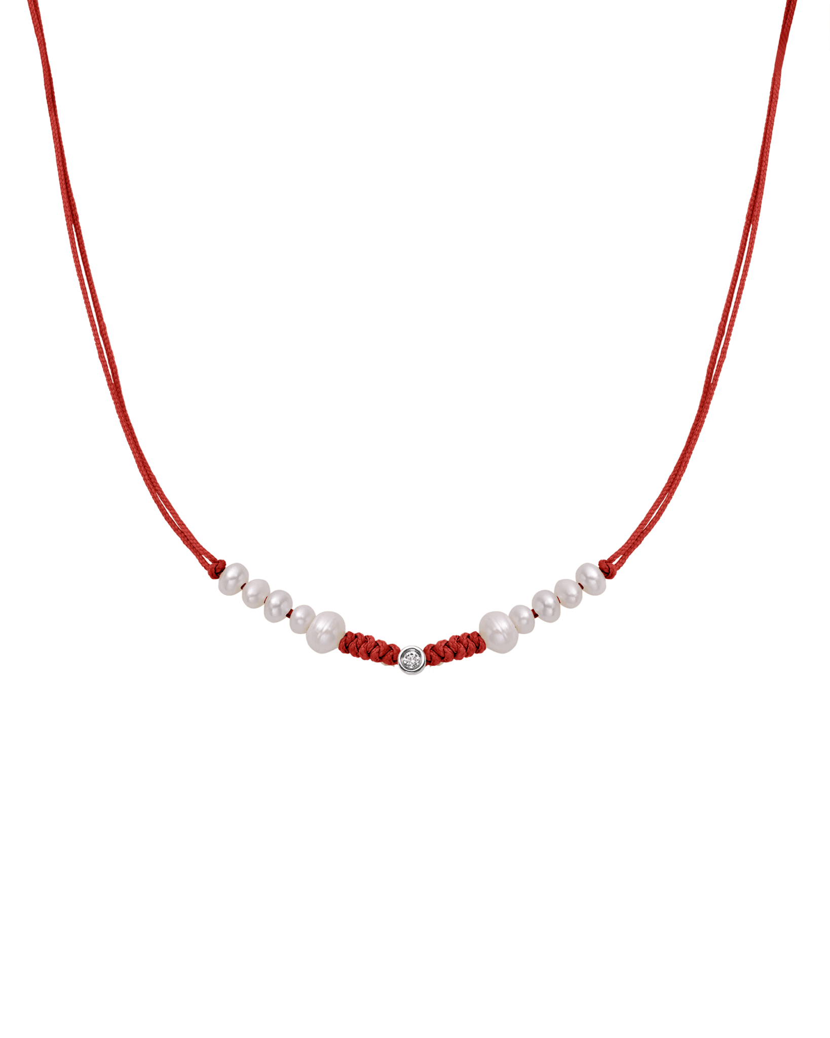 Ten Natural Pearl String of Love Necklace - 14K White Gold Necklaces 14K Solid Gold Red Small: 0.03ct 