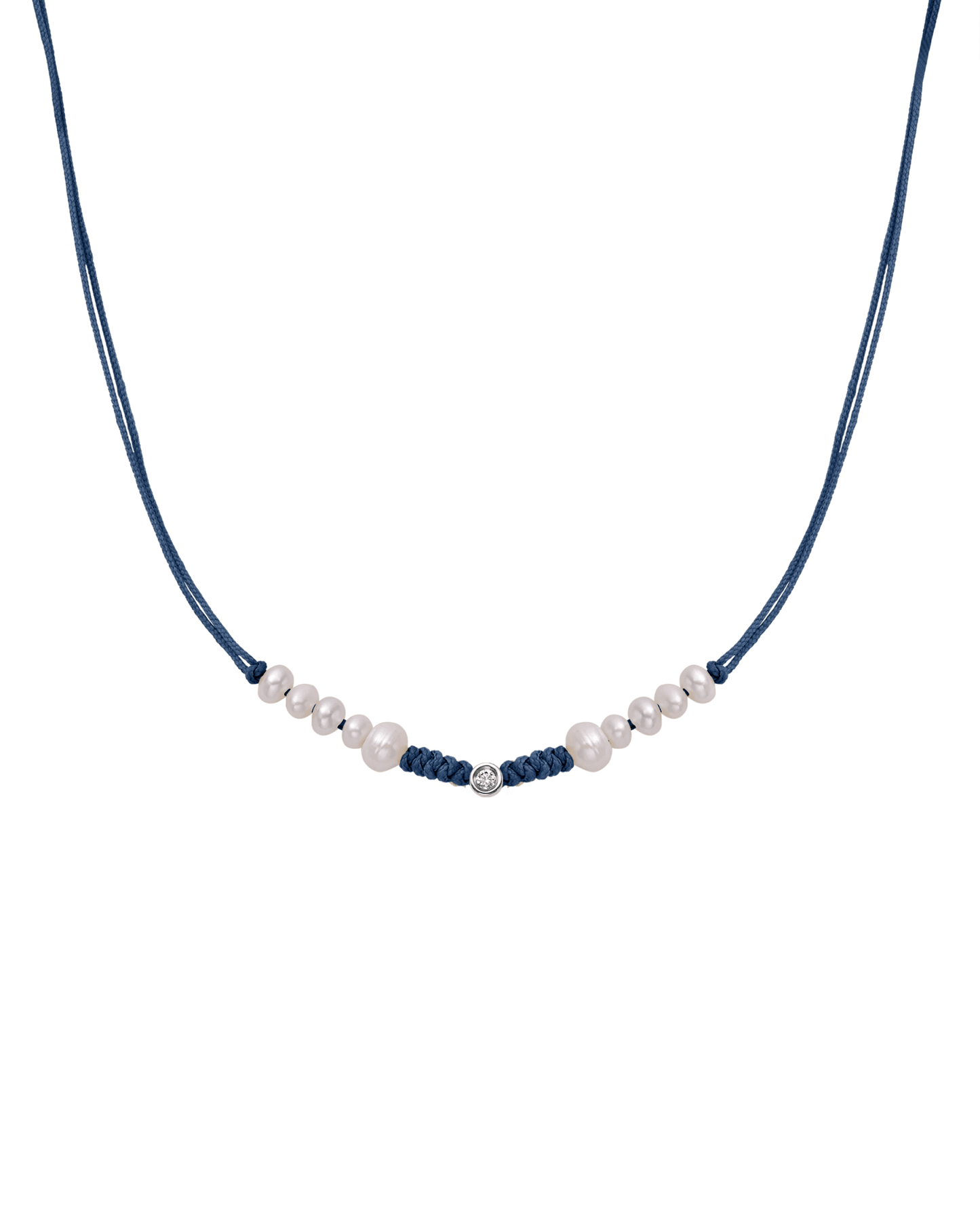 Ten Natural Pearl String of Love Necklace - 14K White Gold Necklaces 14K Solid Gold Indigo Small: 0.03ct 