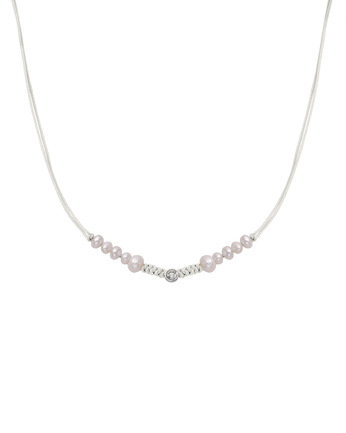 Ten Natural Pearl String of Love Necklace - 14K White Gold Necklaces 14K Solid Gold Pearl Large: 0.1ct 