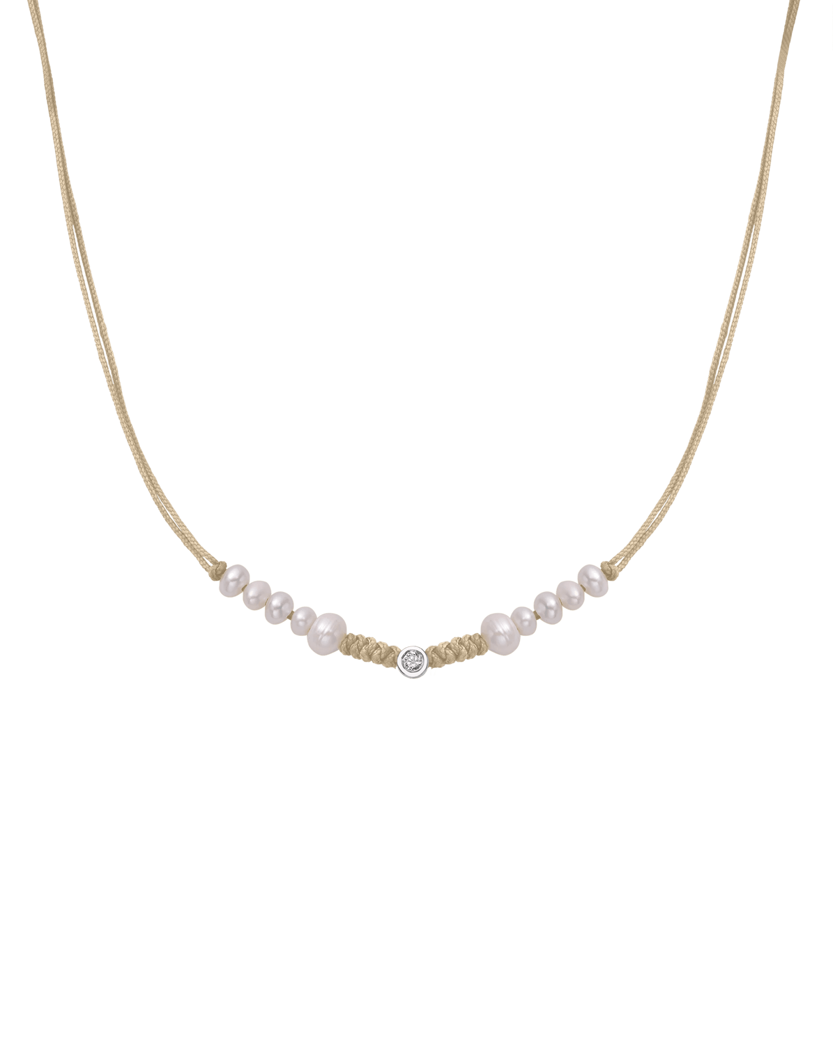 Ten Natural Pearl String of Love Necklace - 14K White Gold Necklaces 14K Solid Gold Beige Medium: 0.04ct 