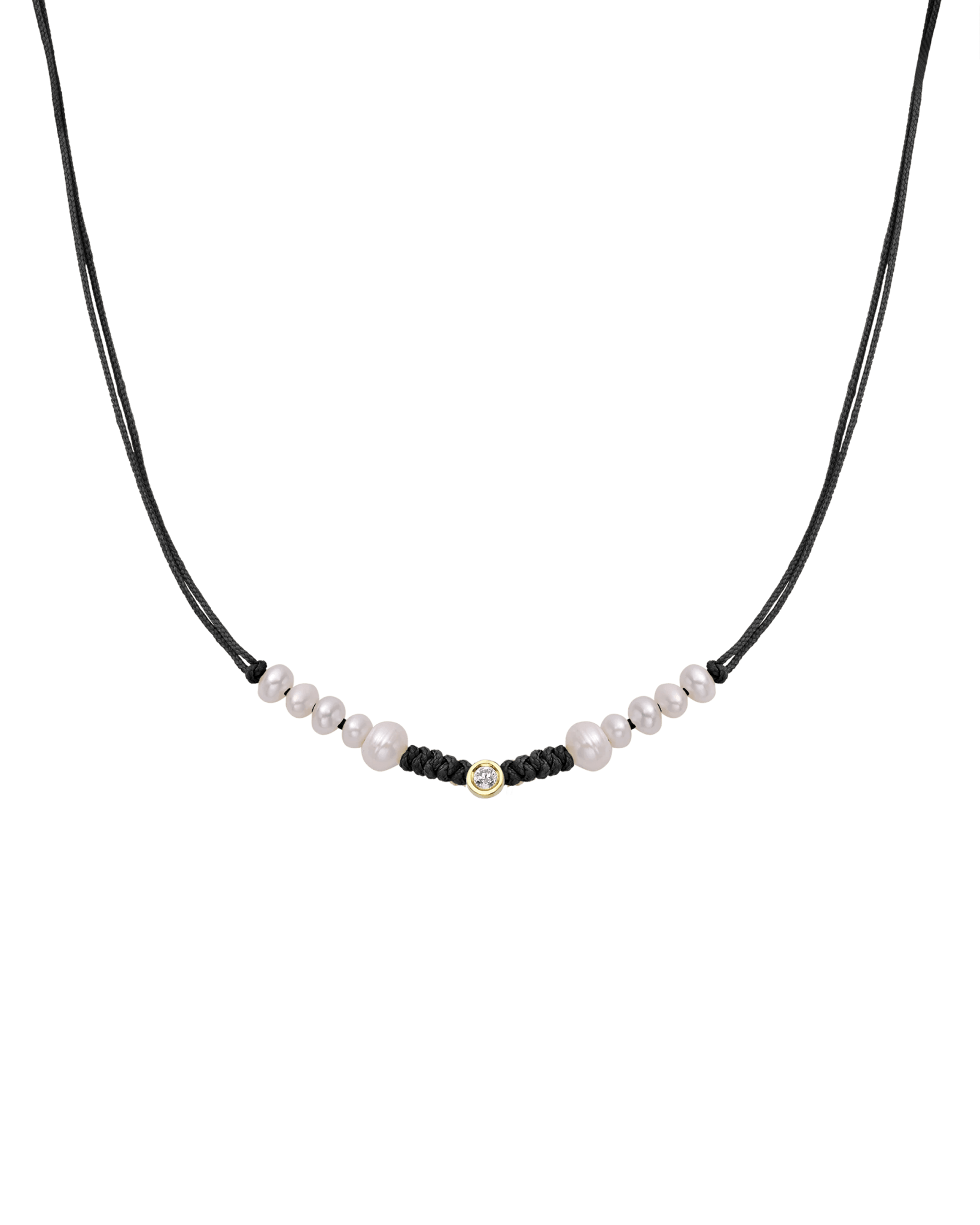 Ten Natural Pearl String of Love Necklace - 14K Yellow Gold Necklaces 14K Solid Gold Black Medium: 0.04ct 