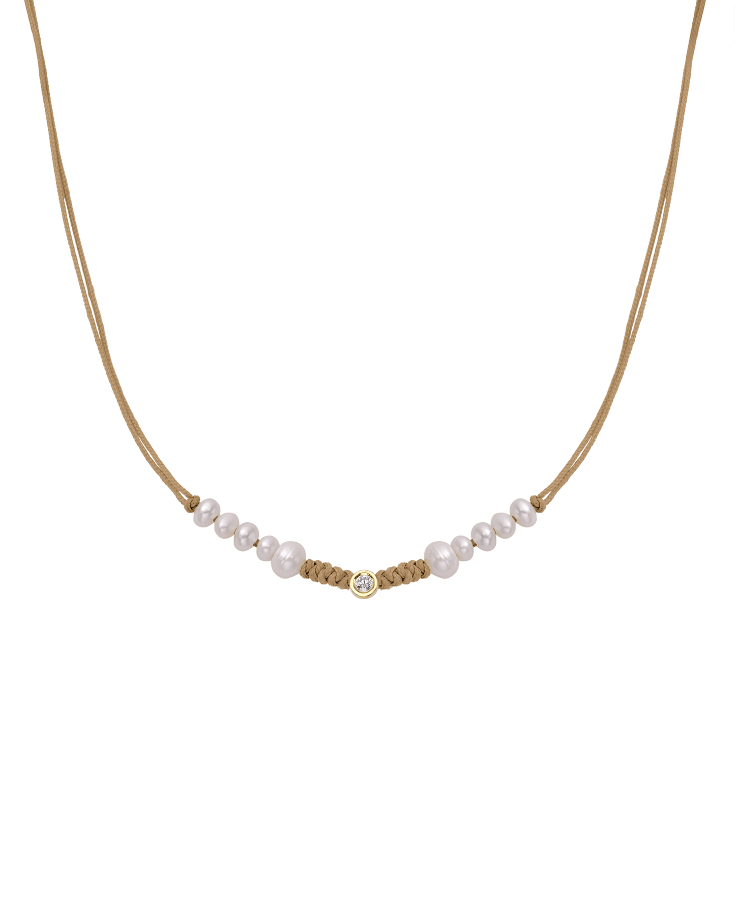 Ten Natural Pearl String of Love Necklace - 14K Yellow Gold Necklaces 14K Solid Gold Camel Medium: 0.04ct 