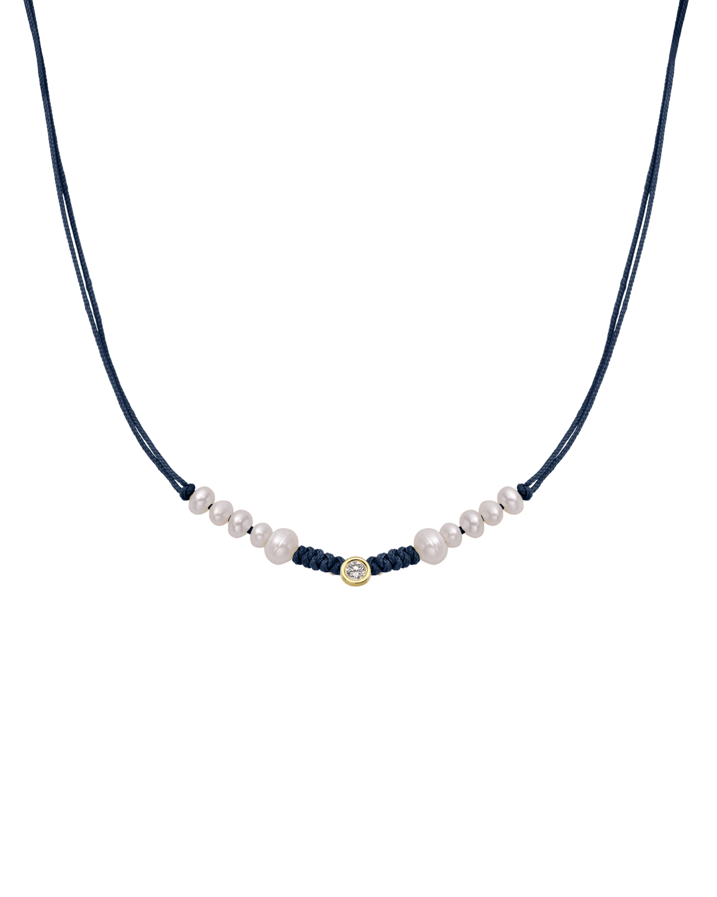 Ten Natural Pearl String of Love Necklace - 14K Yellow Gold Necklaces 14K Solid Gold Navy Blue Large: 0.1ct 