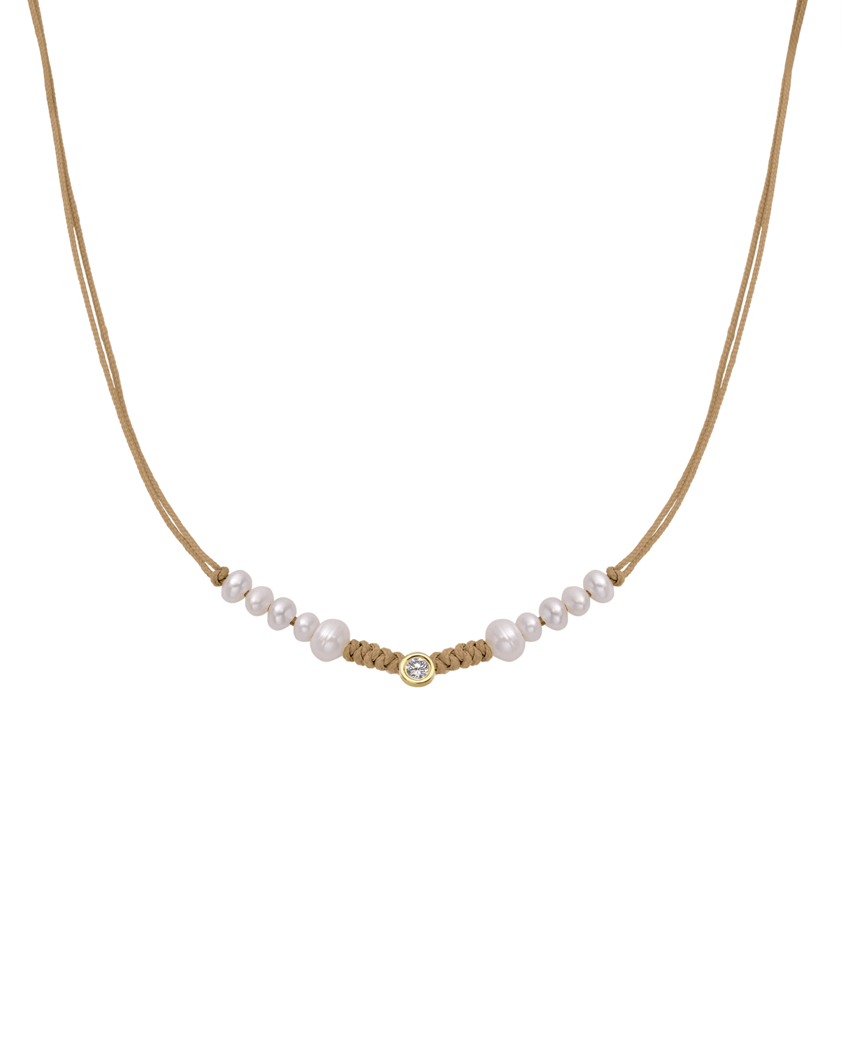 Ten Natural Pearl String of Love Necklace - 14K Yellow Gold Necklaces 14K Solid Gold Camel Large: 0.1ct 