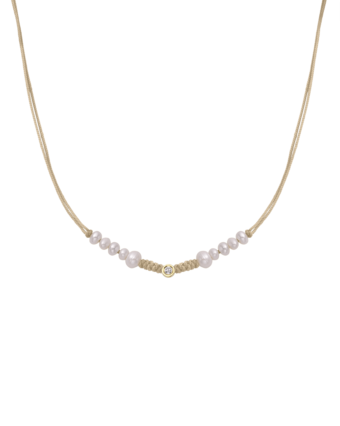 Ten Natural Pearl String of Love Necklace - 14K Yellow Gold Necklaces 14K Solid Gold Beige Medium: 0.04ct 