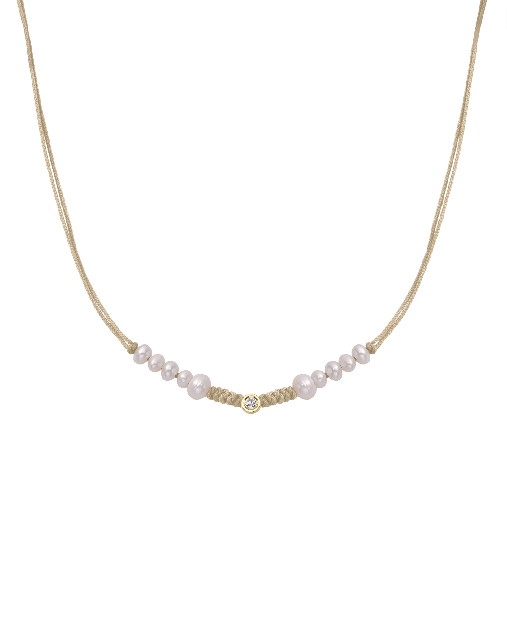 Ten Natural Pearl String of Love Necklace - 14K Yellow Gold Necklaces 14K Solid Gold Beige Medium: 0.04ct 