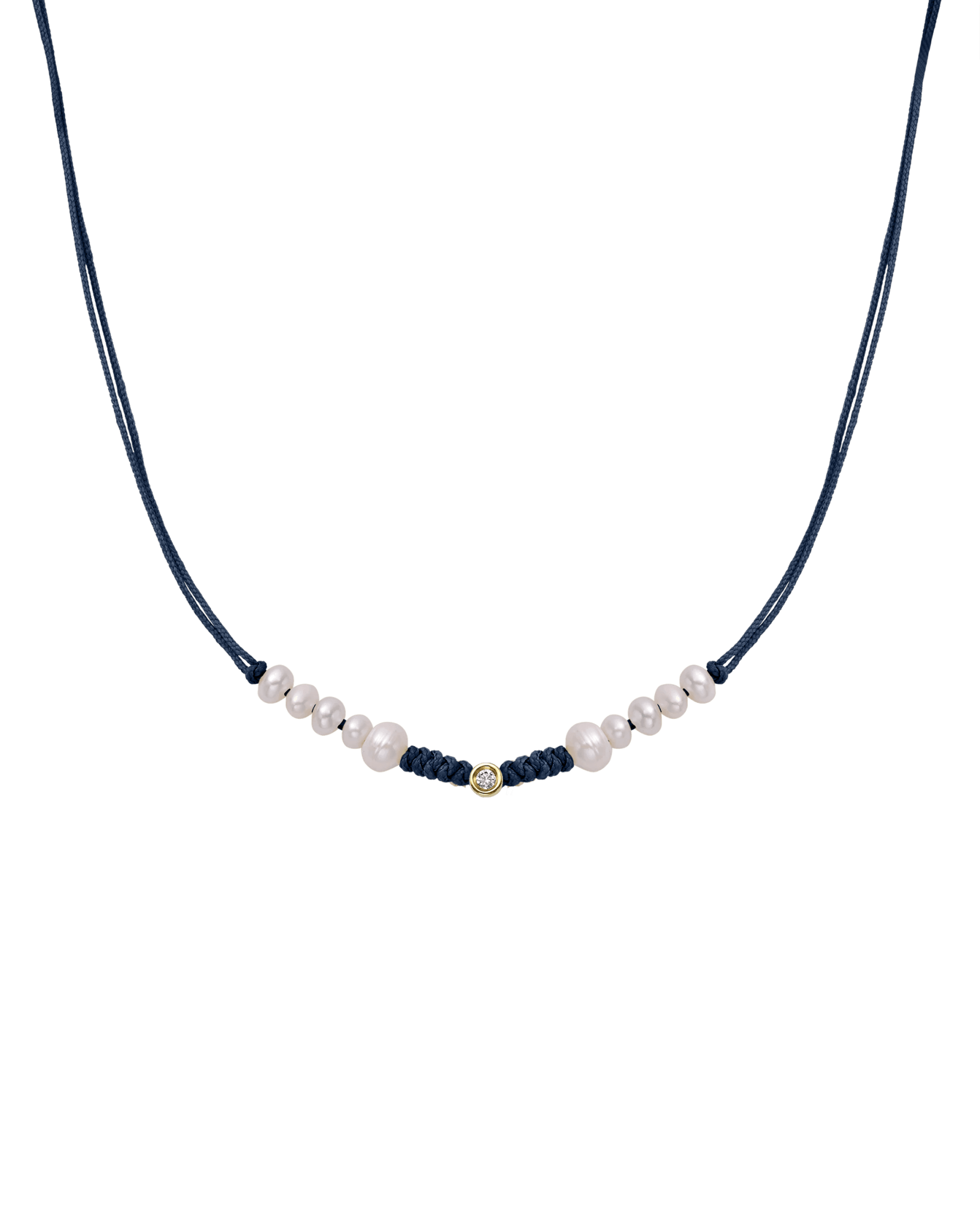 Ten Natural Pearl String of Love Necklace - 14K Yellow Gold Necklaces 14K Solid Gold Navy Blue Small: 0.03ct 