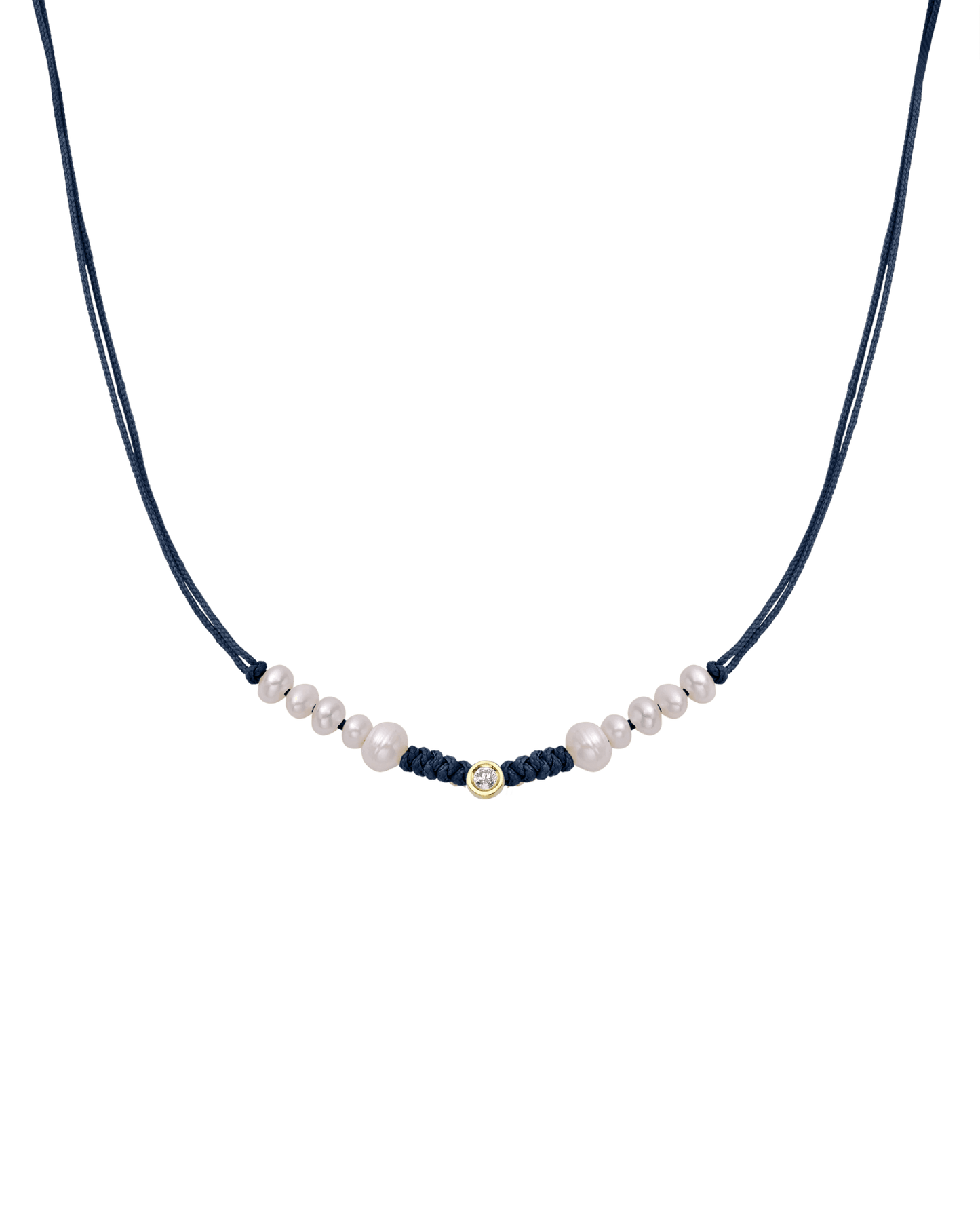 Ten Natural Pearl String of Love Necklace - 14K Yellow Gold Necklaces 14K Solid Gold Navy Blue Medium: 0.04ct 