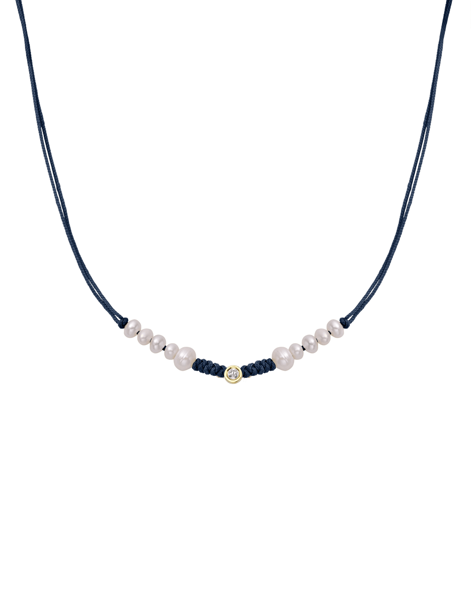Ten Natural Pearl String of Love Necklace - 14K Yellow Gold Necklaces 14K Solid Gold Navy Blue Medium: 0.04ct 