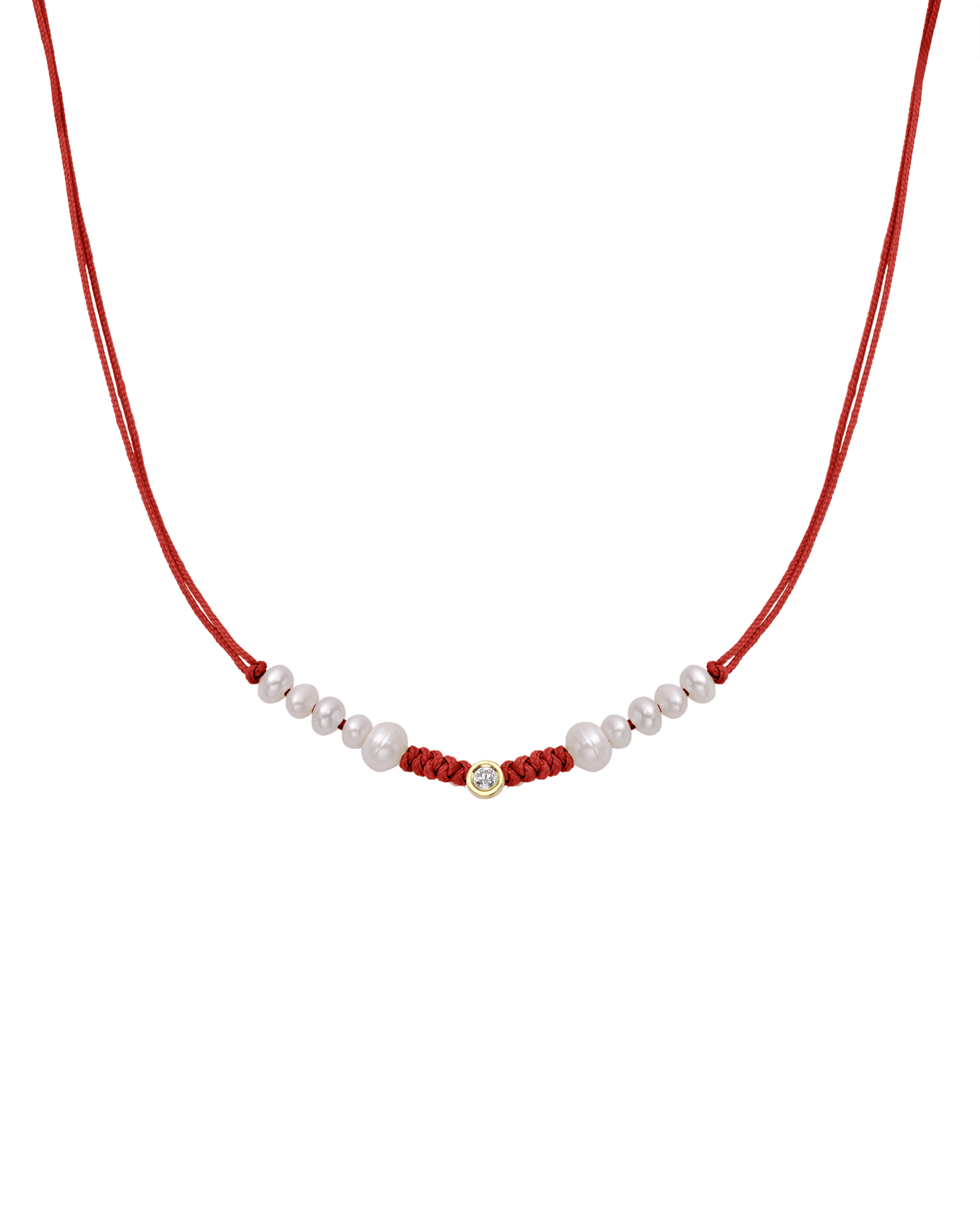 Ten Natural Pearl String of Love Necklace - 14K Yellow Gold Necklaces 14K Solid Gold Red Medium: 0.04ct 
