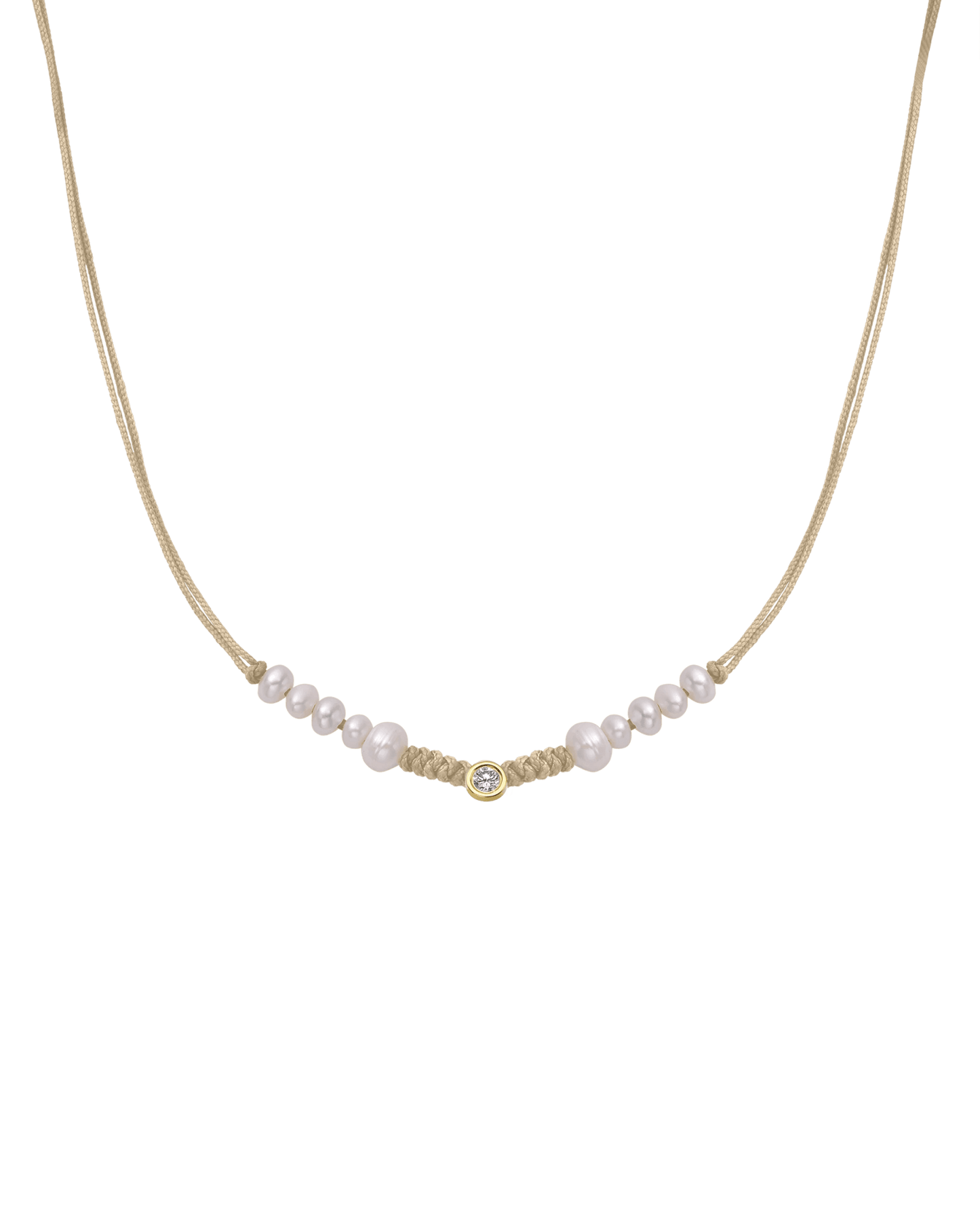 Ten Natural Pearl String of Love Necklace - 14K Yellow Gold Necklaces 14K Solid Gold Beige Large: 0.1ct 