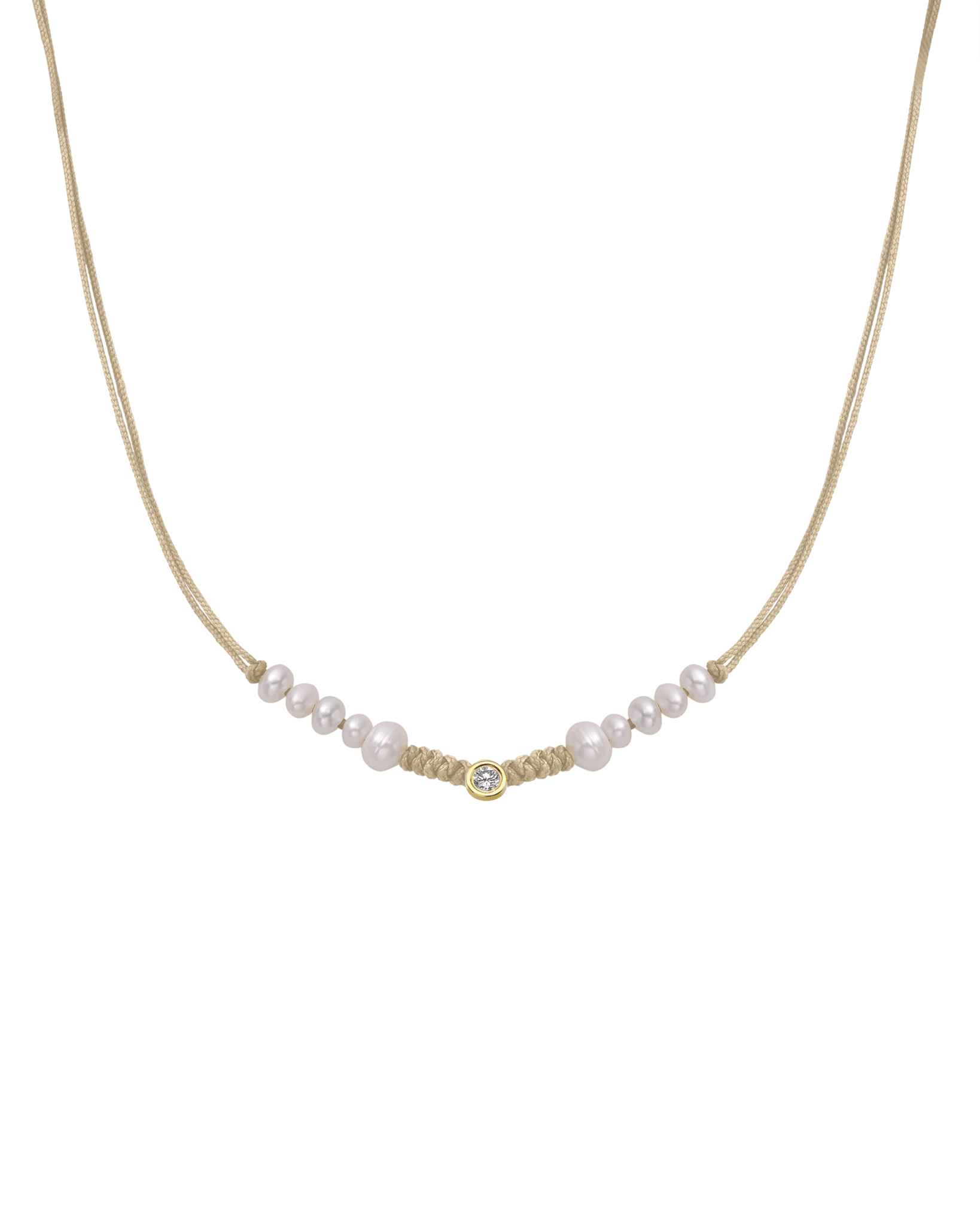 Ten Natural Pearl String of Love Necklace - 14K Yellow Gold Necklaces 14K Solid Gold Beige Large: 0.1ct 