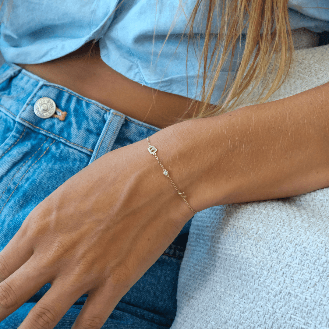The Initial Bracelet with Diamonds - 14K White Gold Bracelets magal-dev 