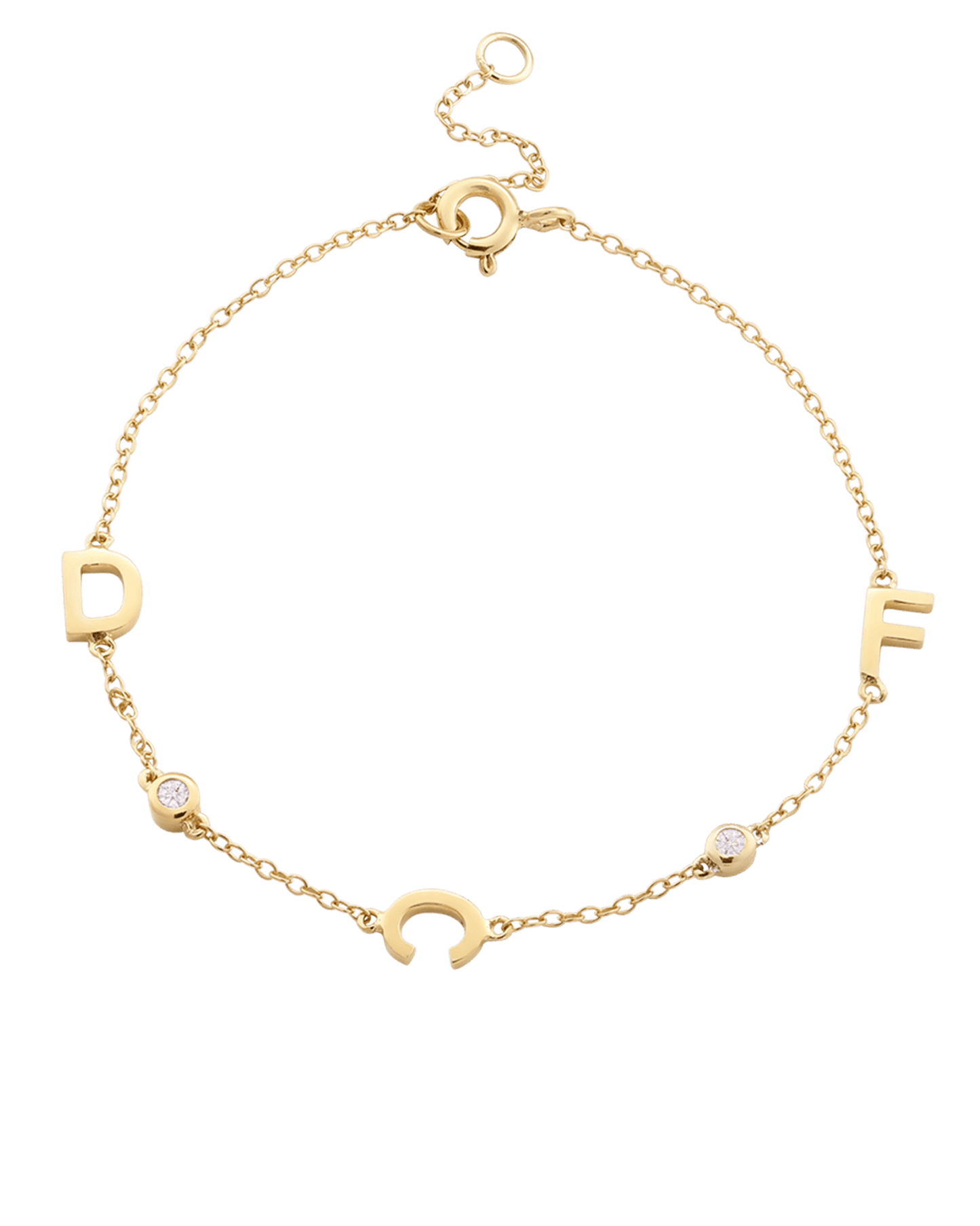 The Initial Bracelet with Diamonds - 14K Yellow Gold Bracelets magal-dev 3 Initials + 2 Diamonds +$80 6"-7" (S-M wrist) 