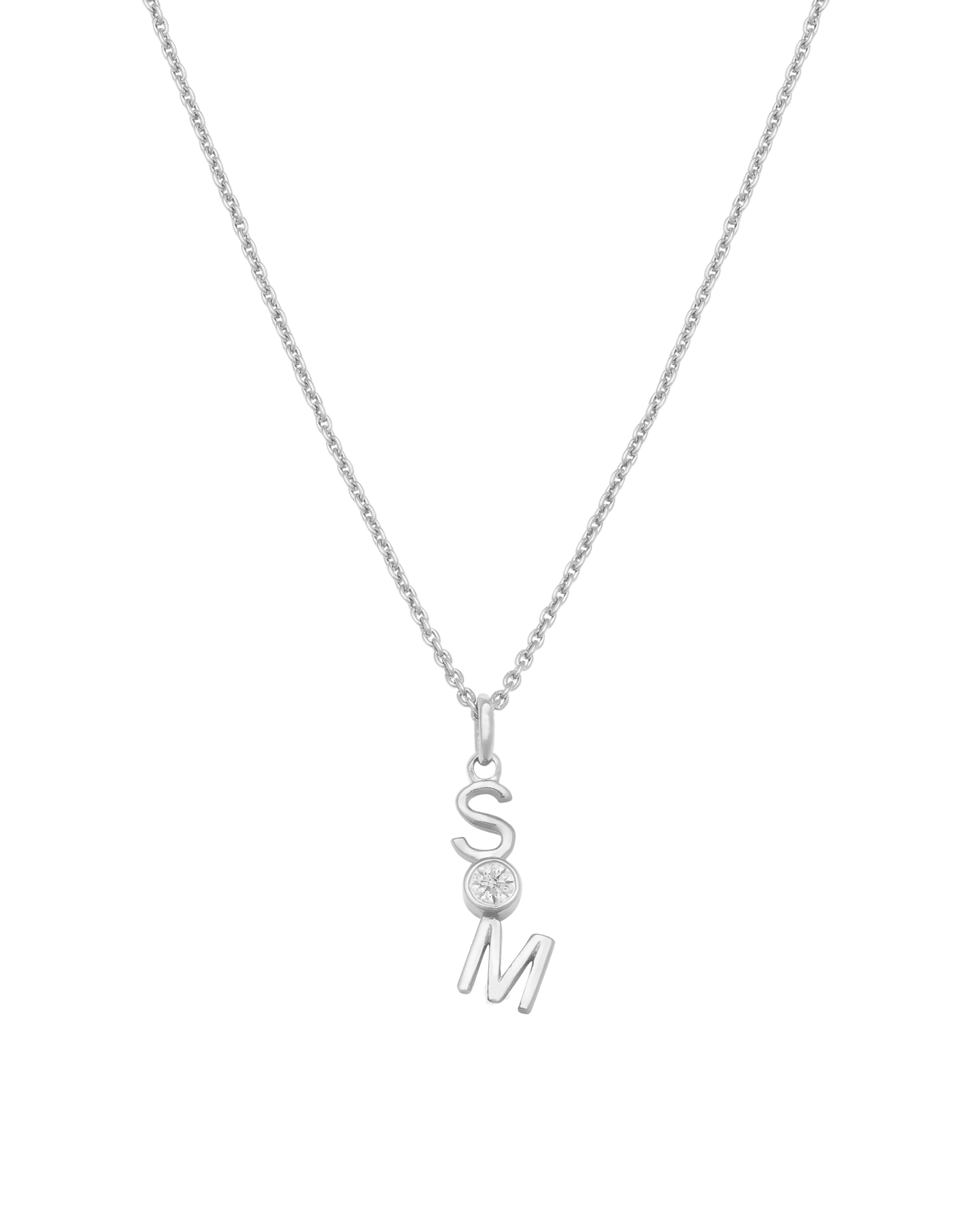 Verti Necklace - 925 Sterling Silver Necklaces 925 Silver 1 Initial + 1 Diamond 14"-16" adjustable 